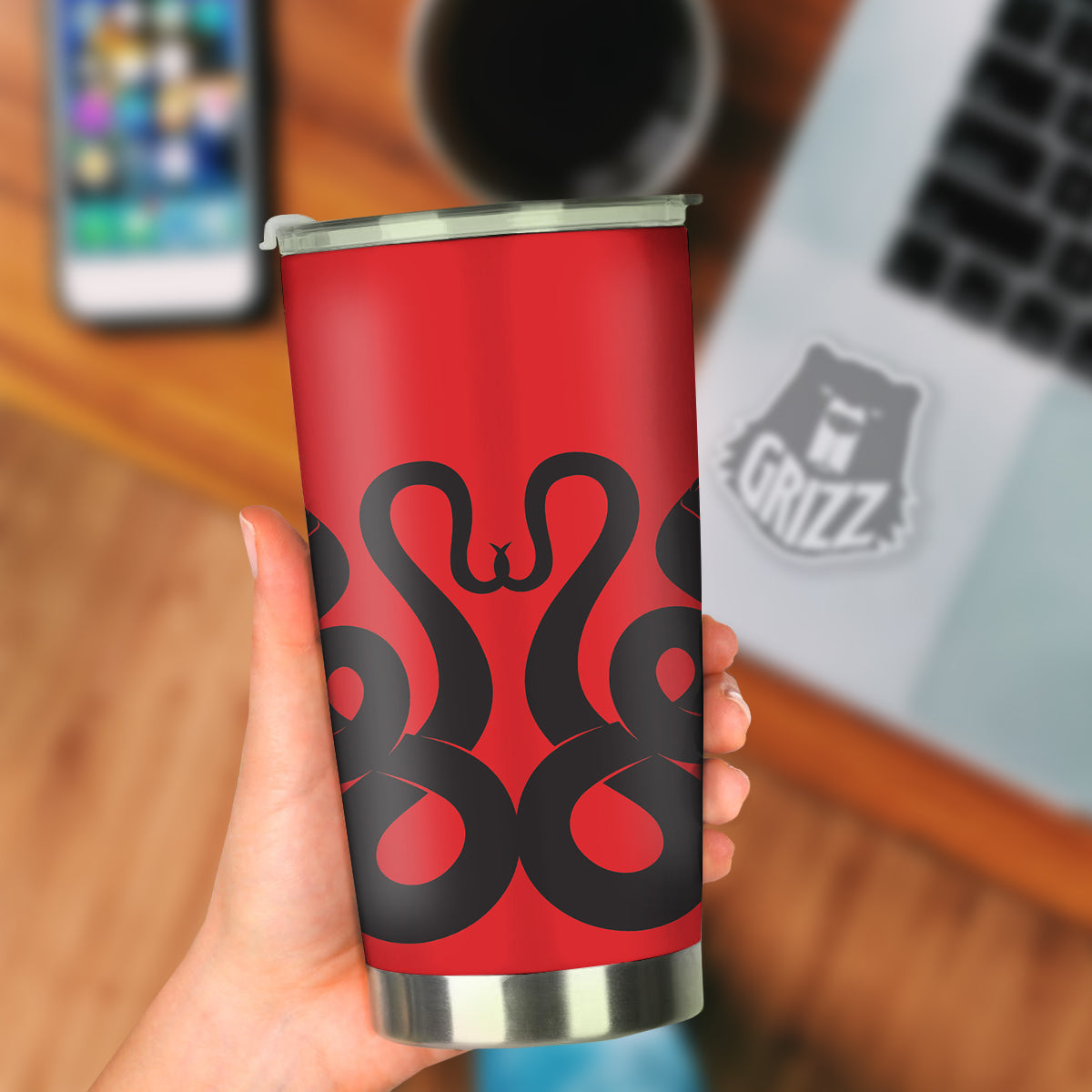 Red And Black Snakes Sign Print Tumbler-grizzshop