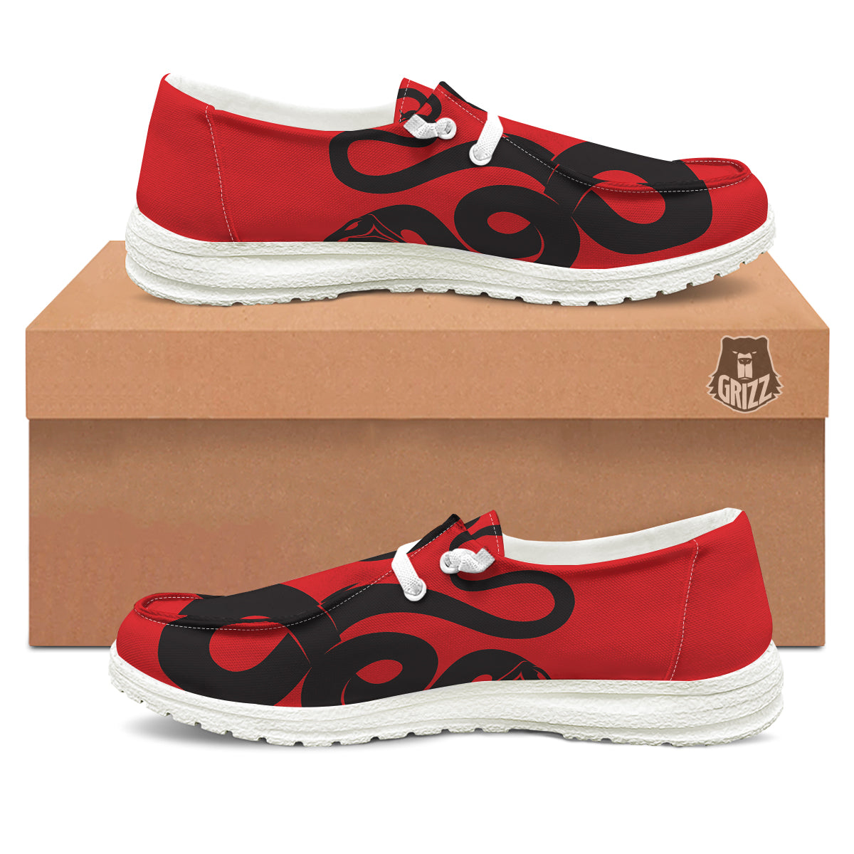 Red And Black Snakes Sign Print White Loafers-grizzshop