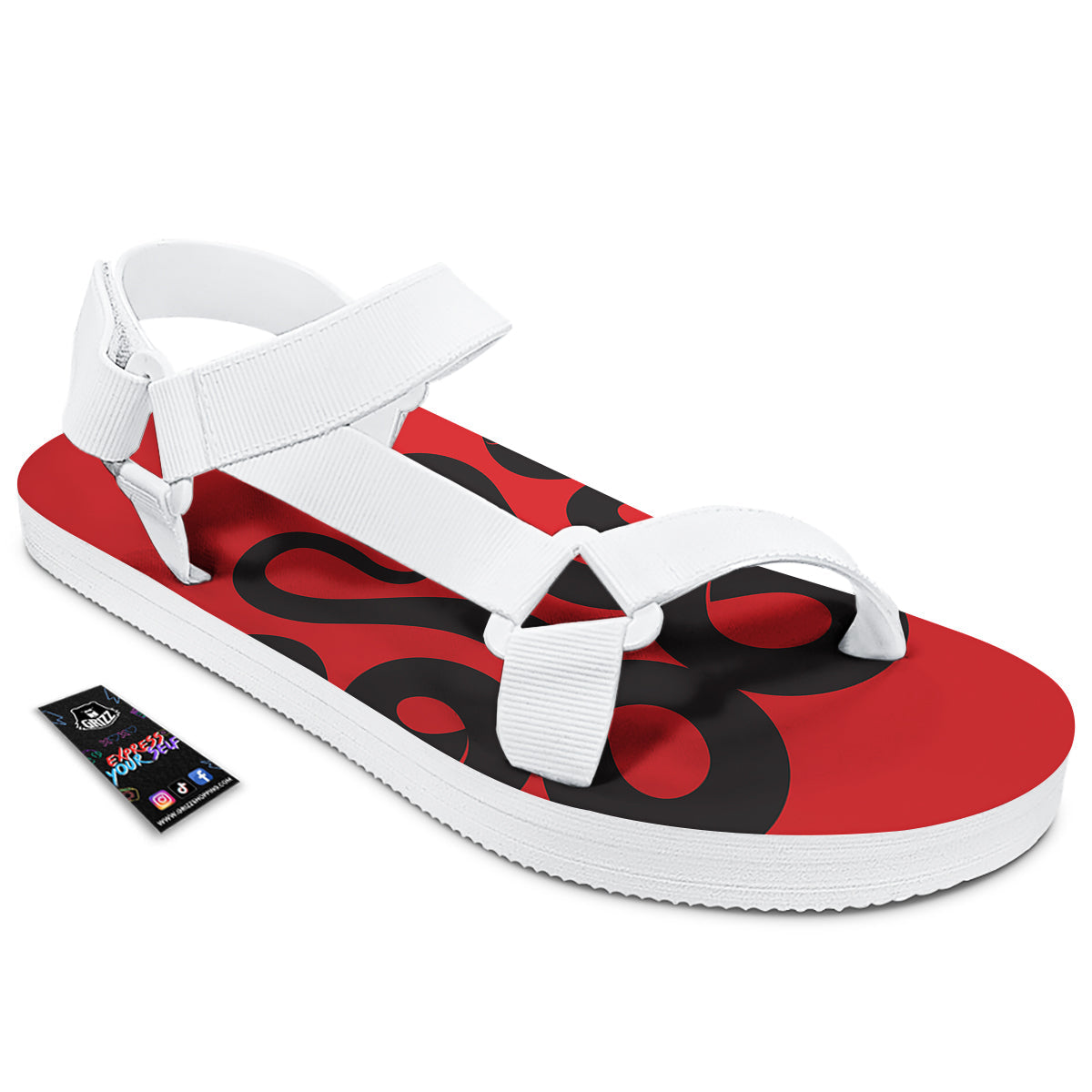 Red And Black Snakes Sign Print White Open Toe Sandals-grizzshop