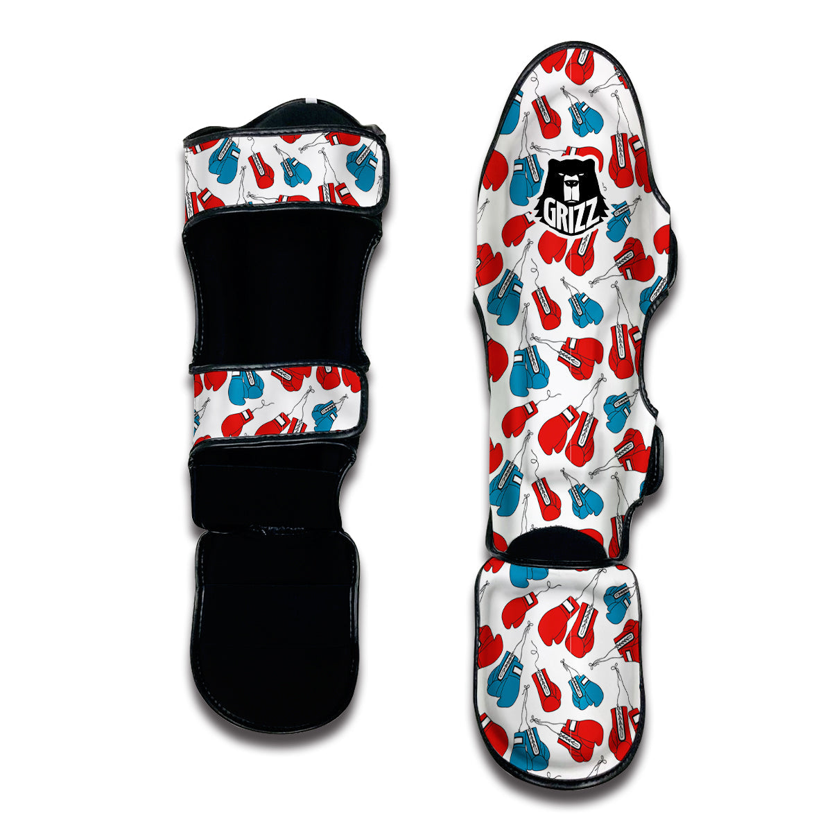 Red And Blue Boxing Glove Print Pattern Muay Thai Shin Guards-grizzshop