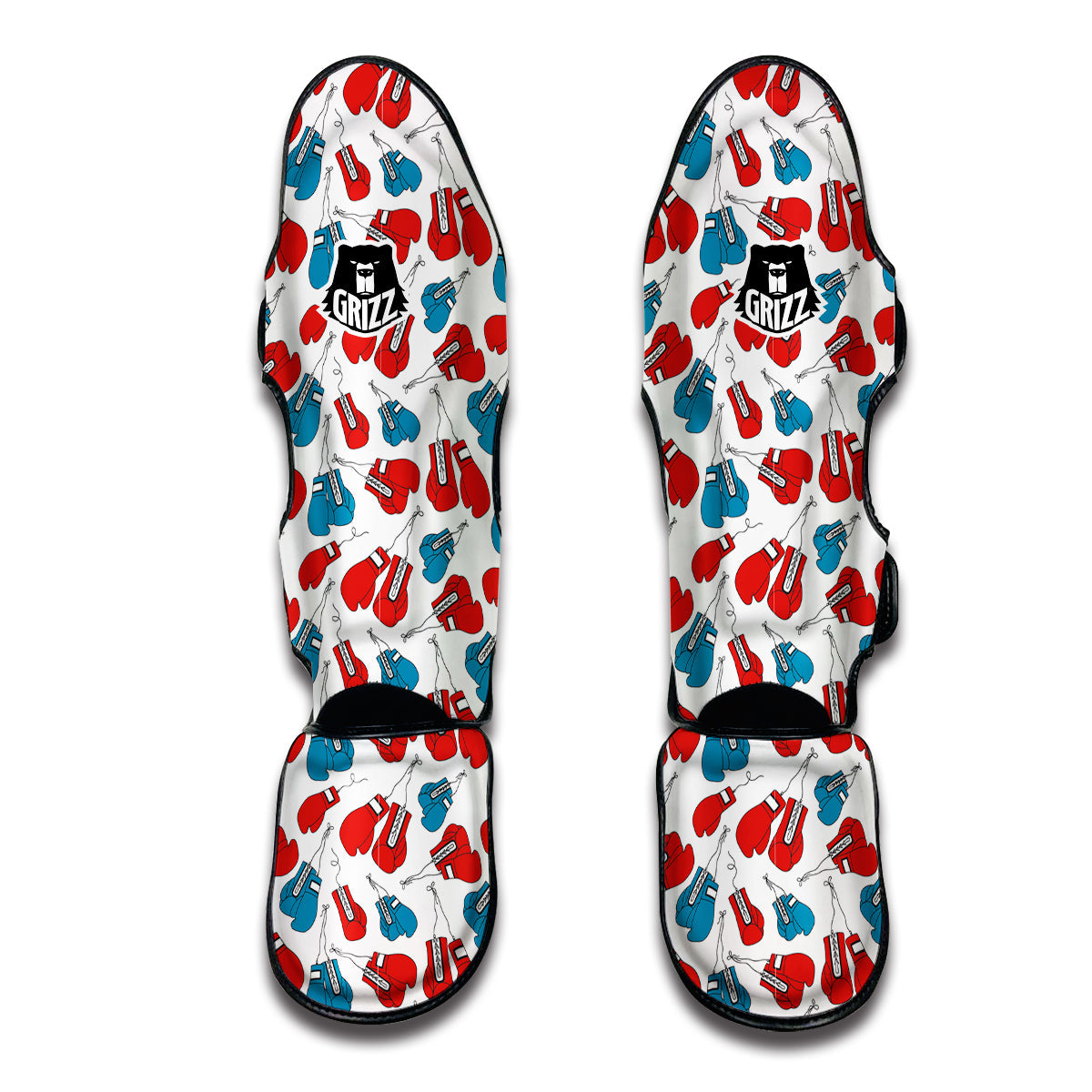 Red And Blue Boxing Glove Print Pattern Muay Thai Shin Guards-grizzshop