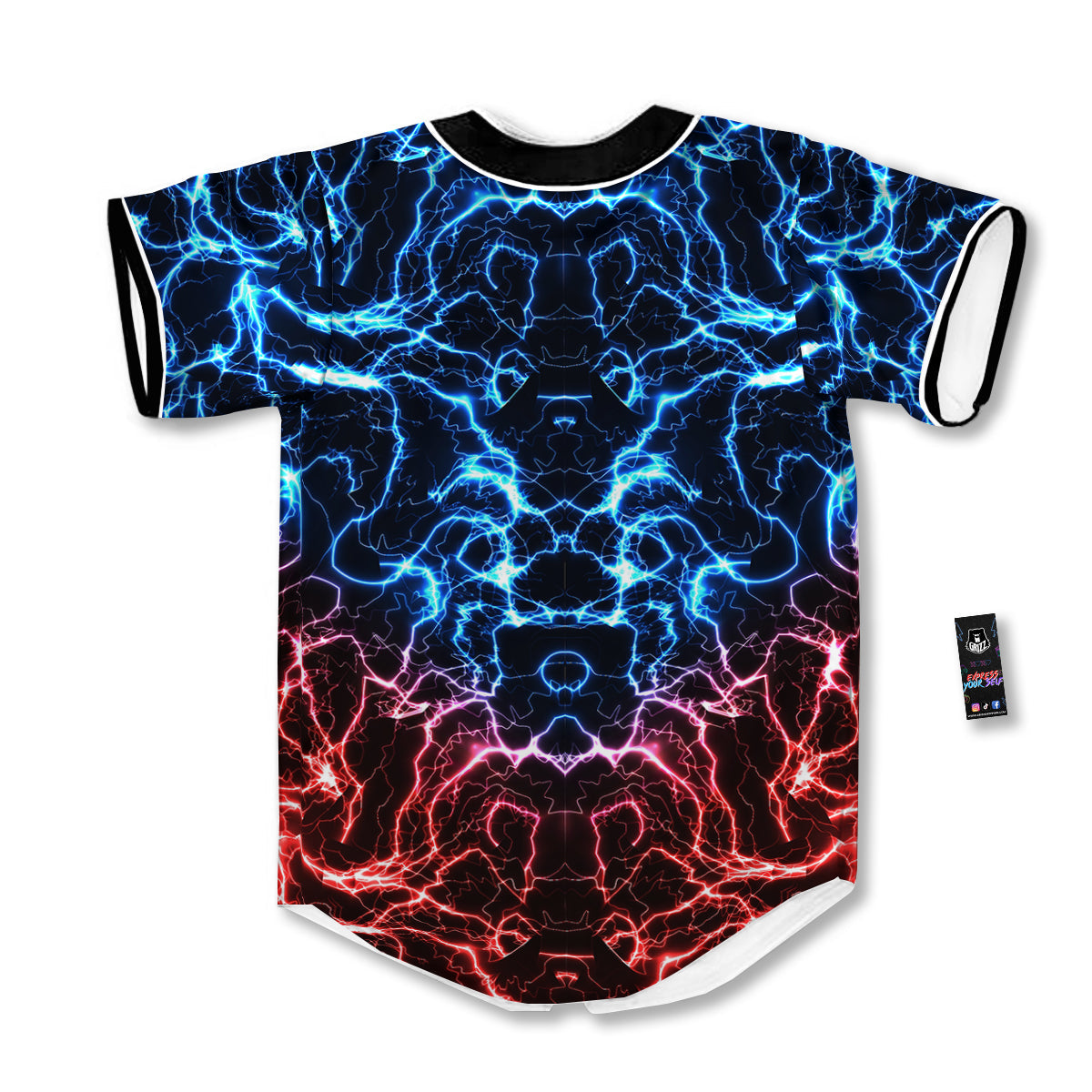 Red And Blue Electrical Print Baseball Jersey-grizzshop