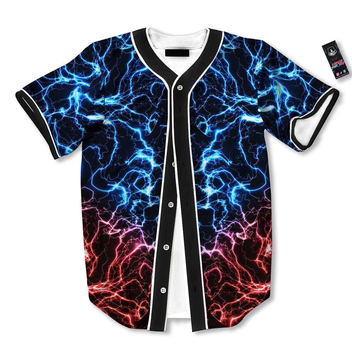 Red And Blue Electrical Print Baseball Jersey-grizzshop