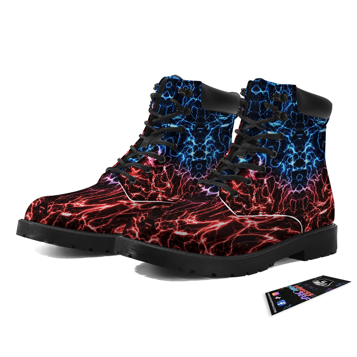 Red And Blue Electrical Print Boots-grizzshop