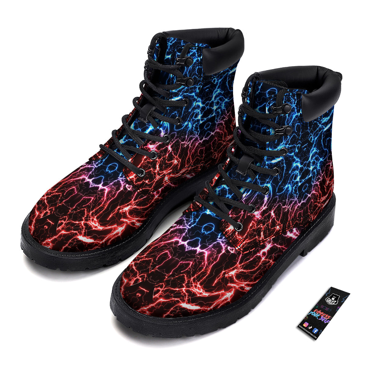Red And Blue Electrical Print Boots-grizzshop