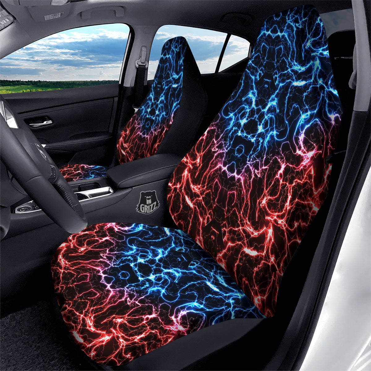 Red And Blue Electrical Print Car Seat Covers-grizzshop