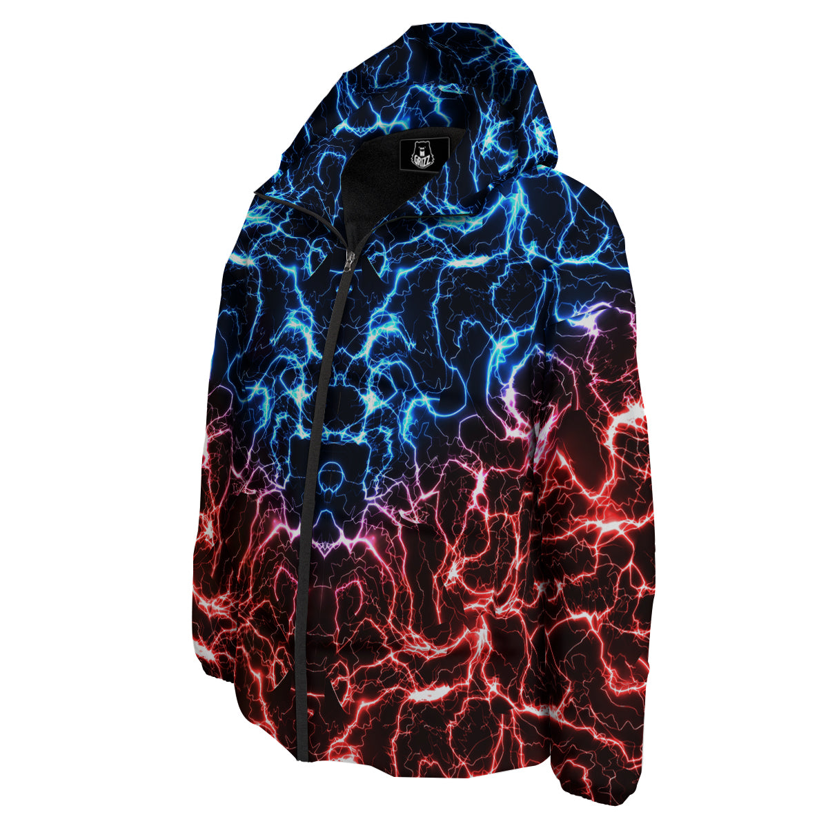 Red And Blue Electrical Print Down Jacket-grizzshop