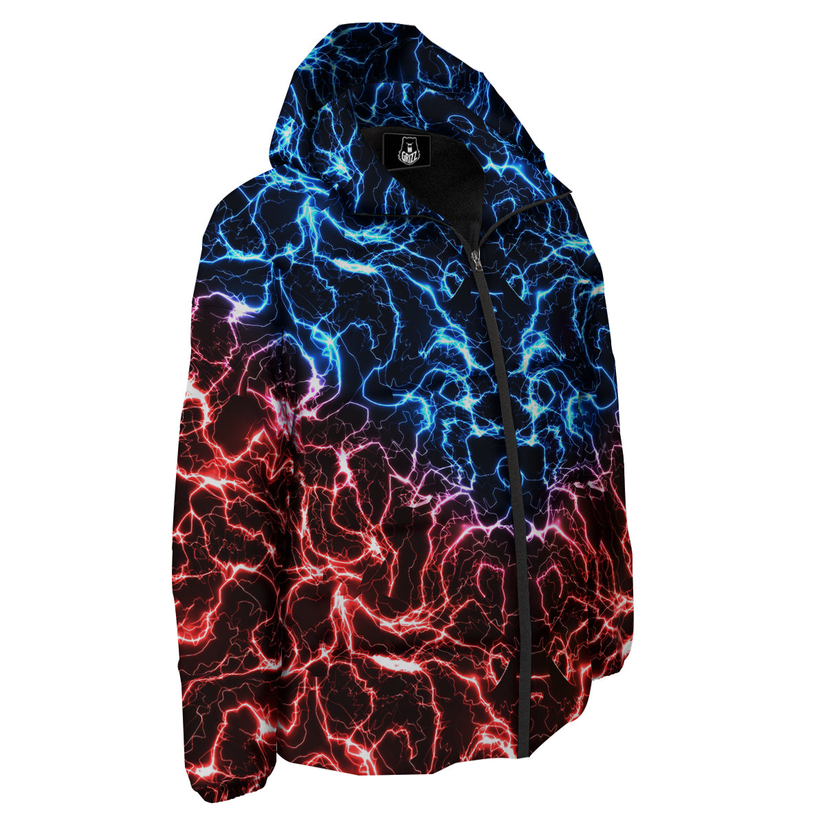 Red And Blue Electrical Print Down Jacket-grizzshop