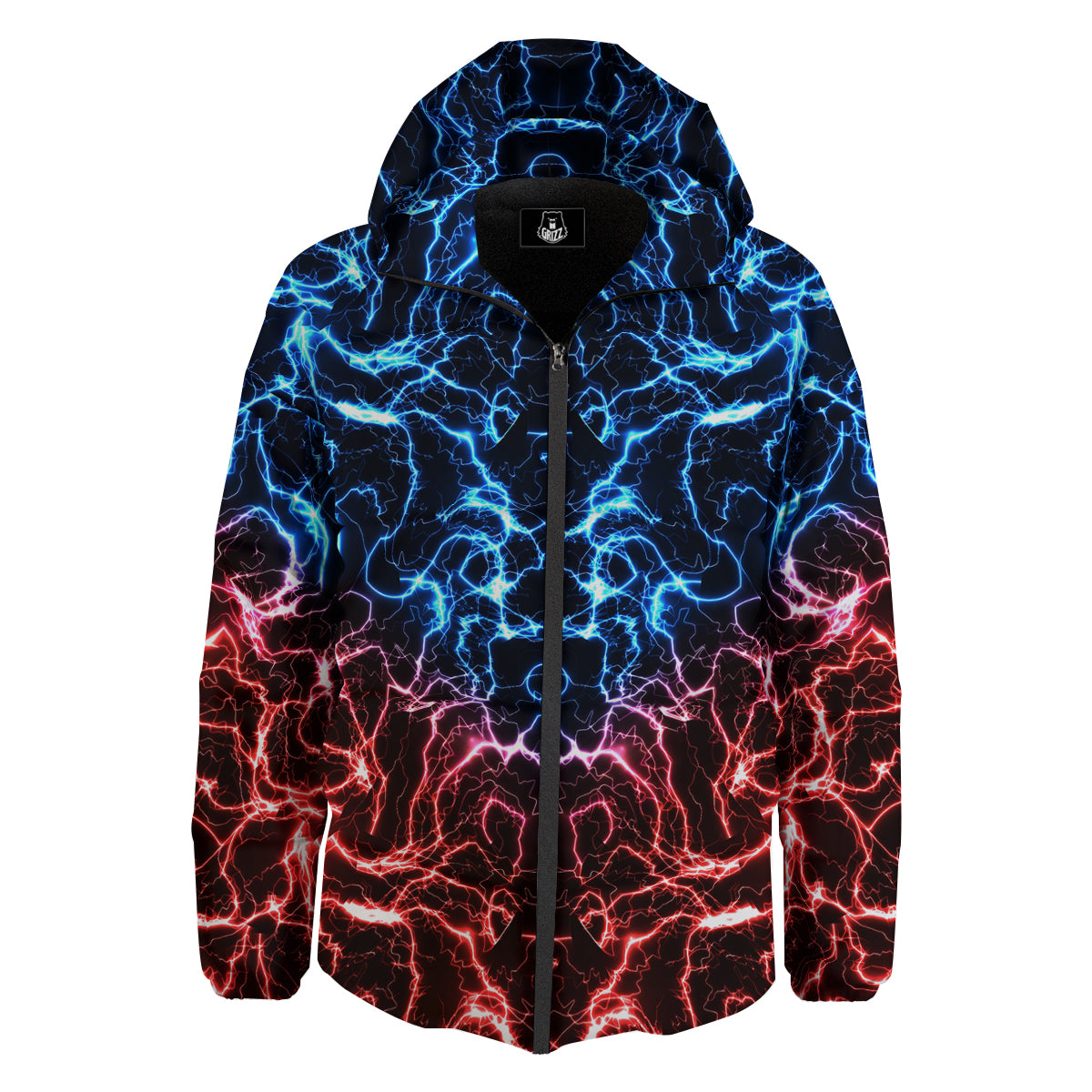 Red And Blue Electrical Print Down Jacket-grizzshop