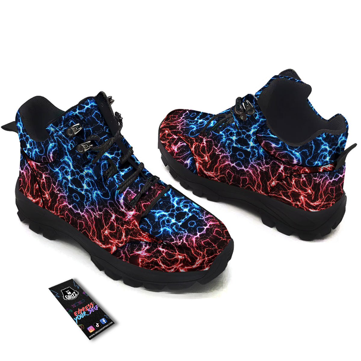 Red And Blue Electrical Print Hiking Shoes-grizzshop