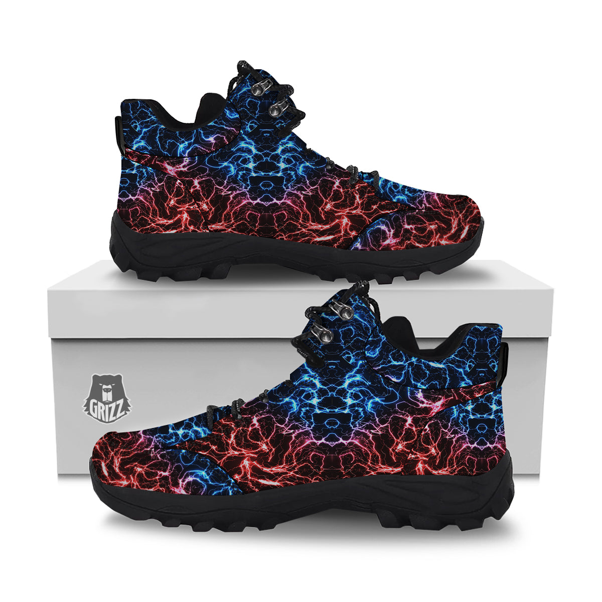 Red And Blue Electrical Print Hiking Shoes-grizzshop