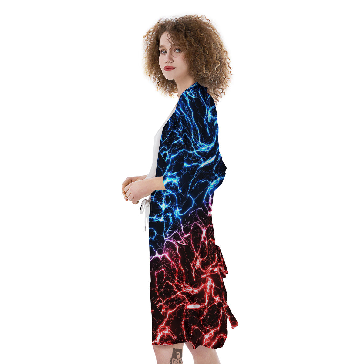 Red And Blue Electrical Print Kimono-grizzshop