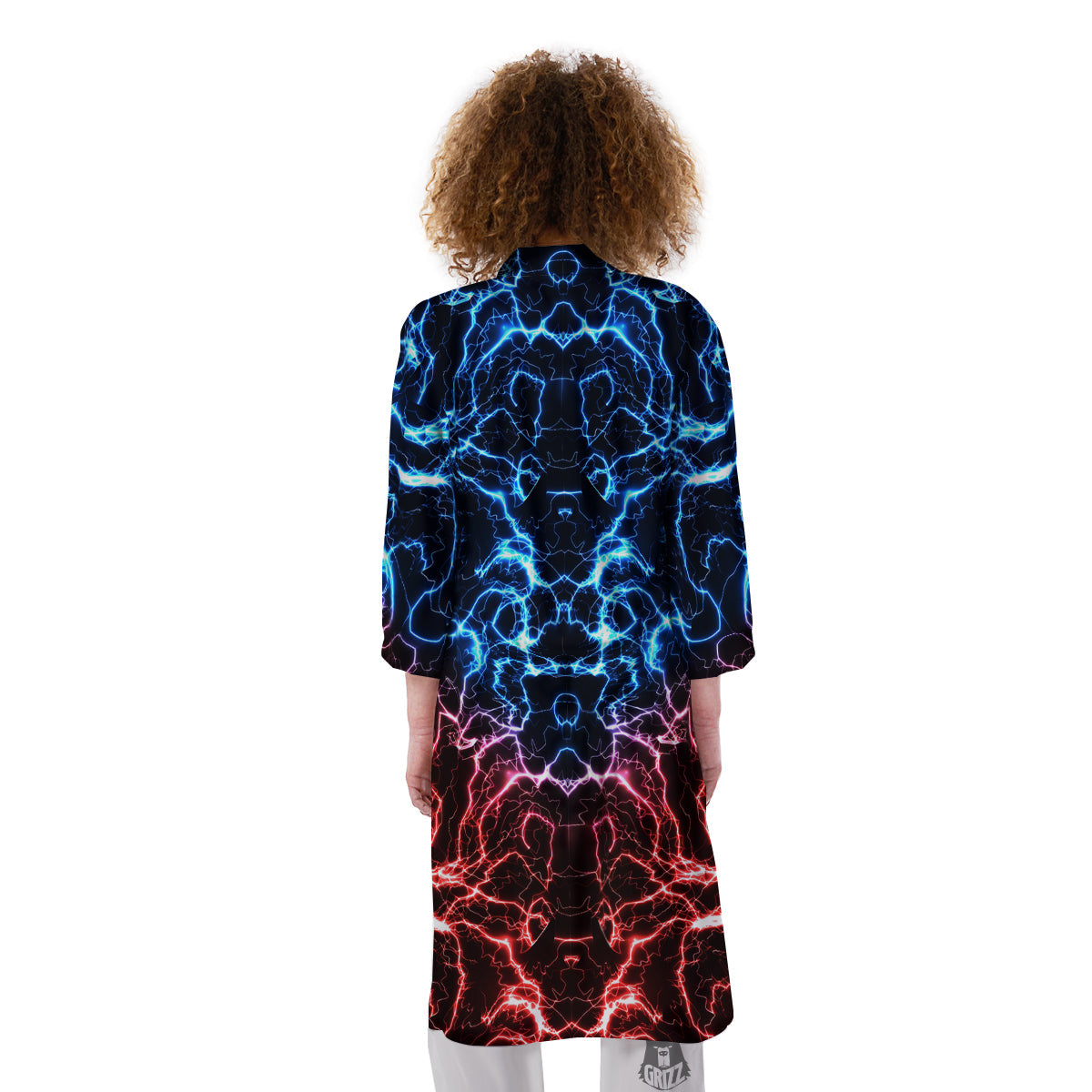 Red And Blue Electrical Print Kimono-grizzshop