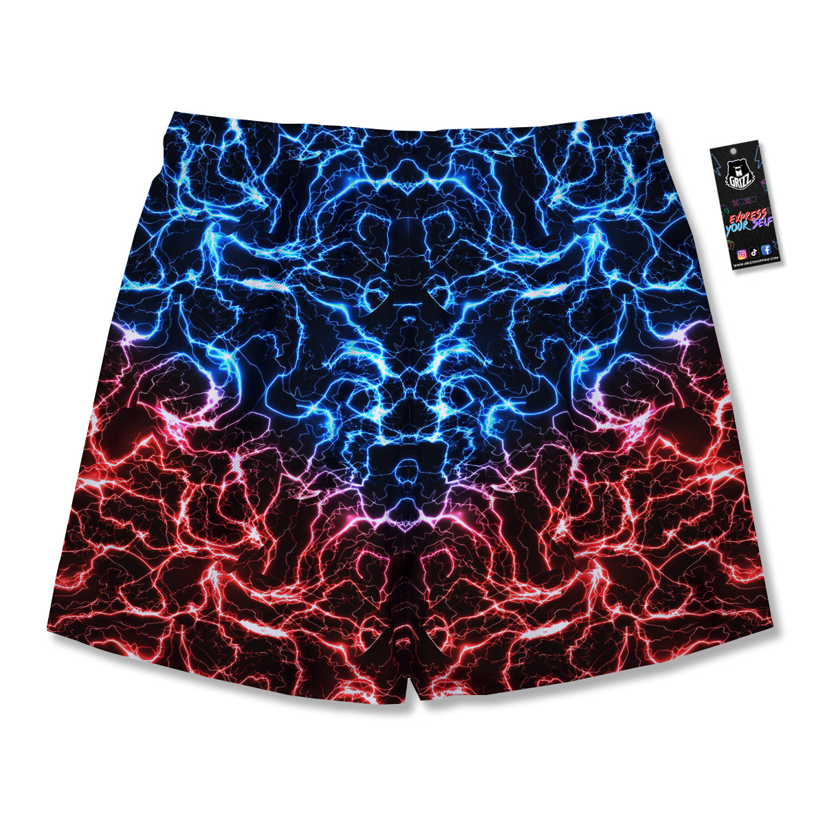 Red And Blue Electrical Print Men's Running Shorts-grizzshop