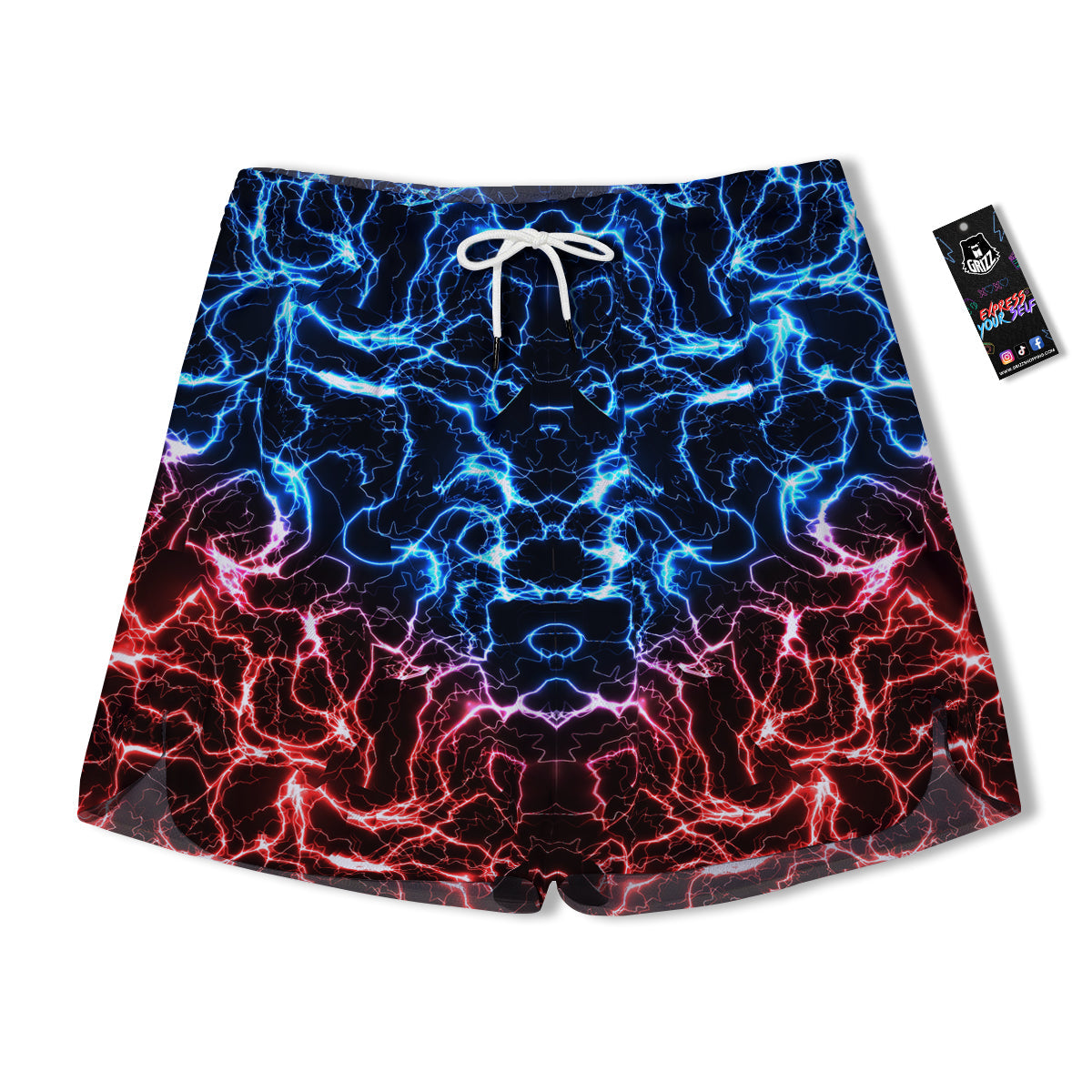 Red And Blue Electrical Print Men's Running Shorts-grizzshop