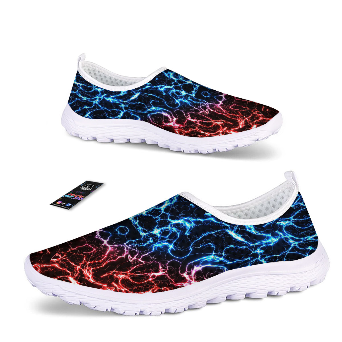 Red And Blue Electrical Print Nurse Shoes-grizzshop