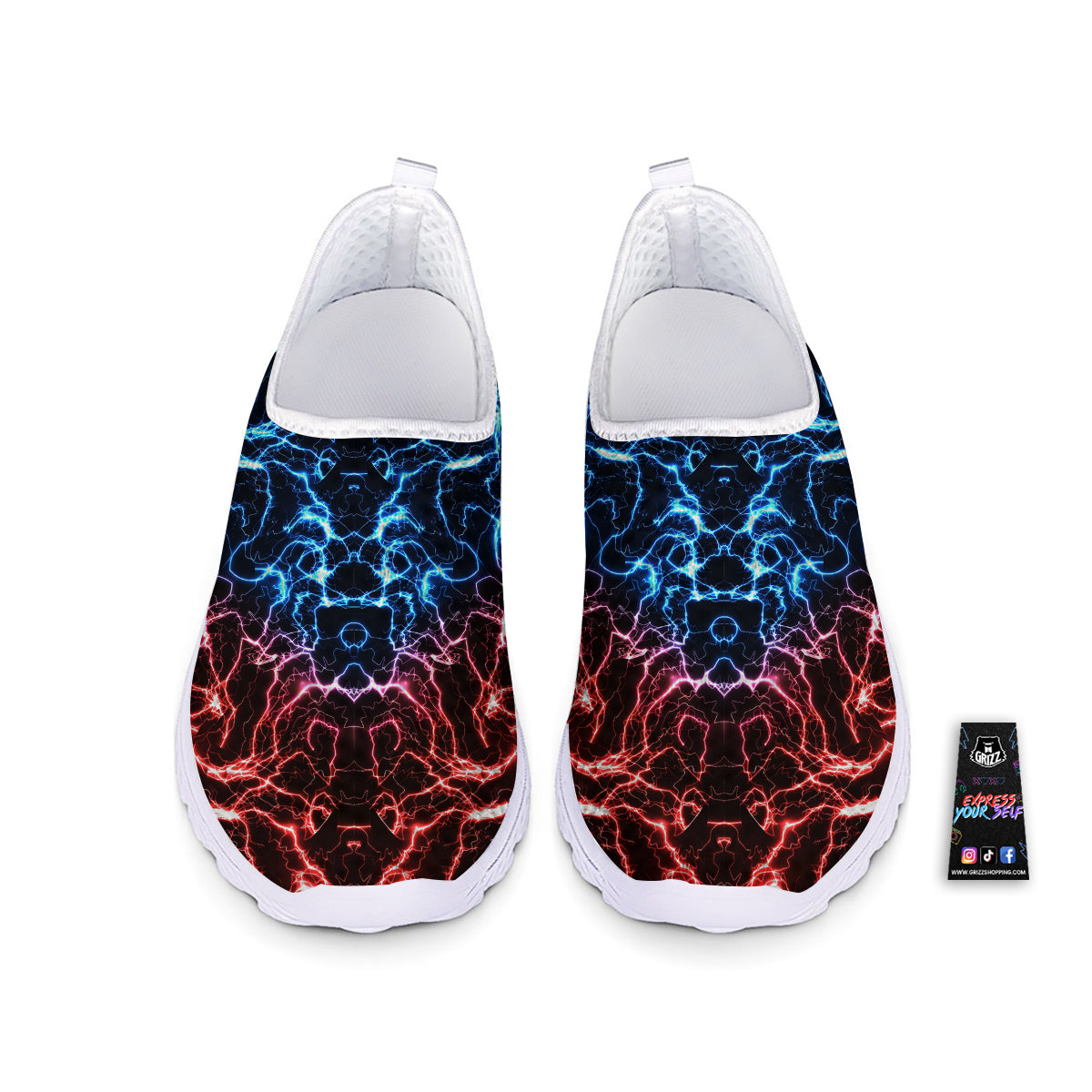 Red And Blue Electrical Print Nurse Shoes-grizzshop