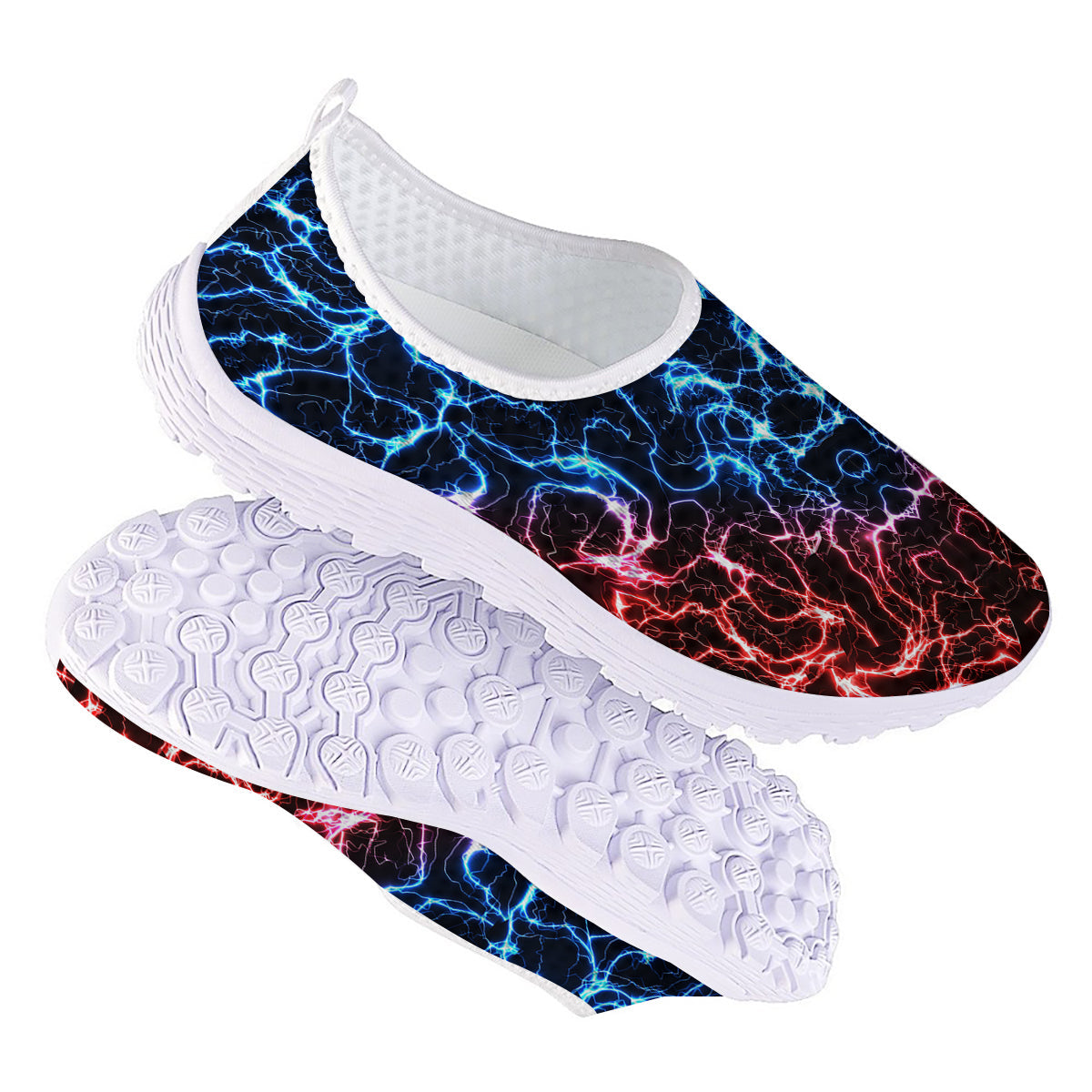 Red And Blue Electrical Print Nurse Shoes-grizzshop
