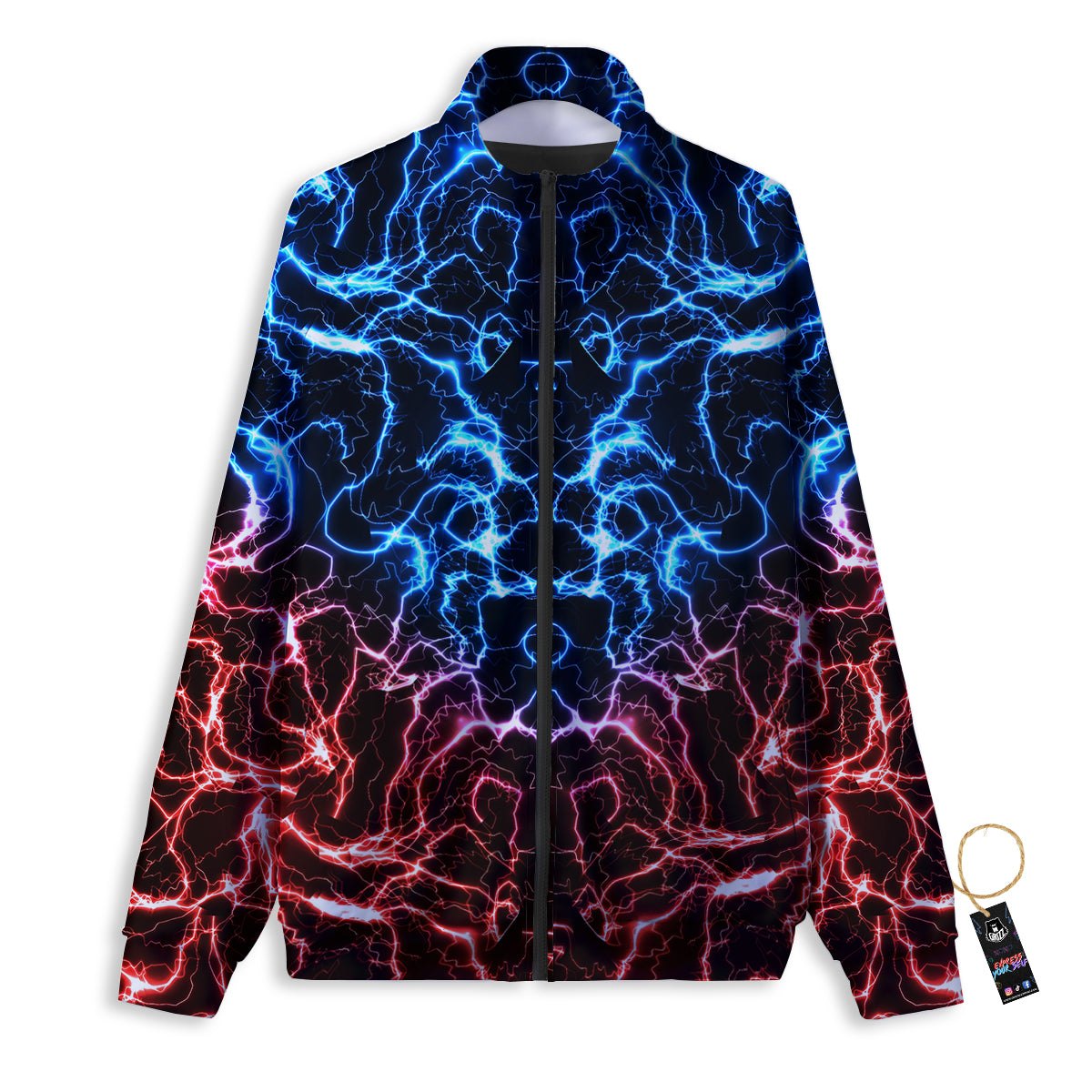 Red And Blue Electrical Print Track Jacket-grizzshop