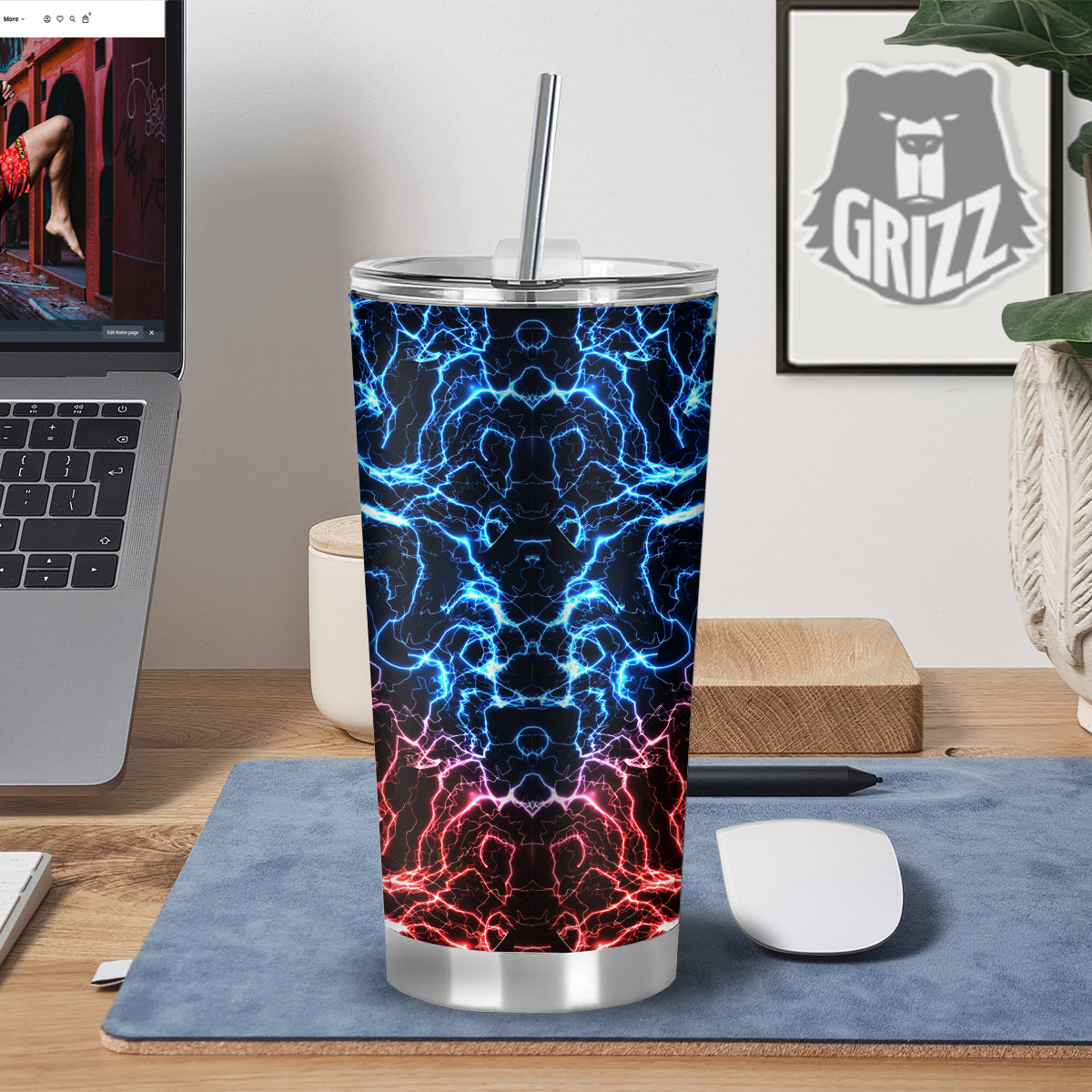 Red And Blue Electrical Print Tumbler-grizzshop