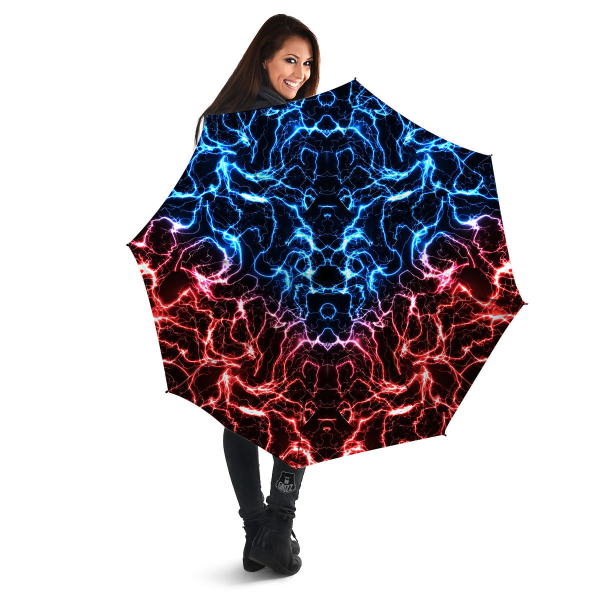 Red And Blue Electrical Print Umbrella-grizzshop