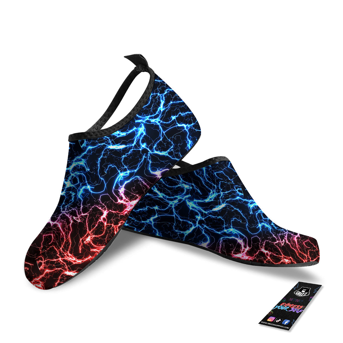Red And Blue Electrical Print Water Shoes-grizzshop