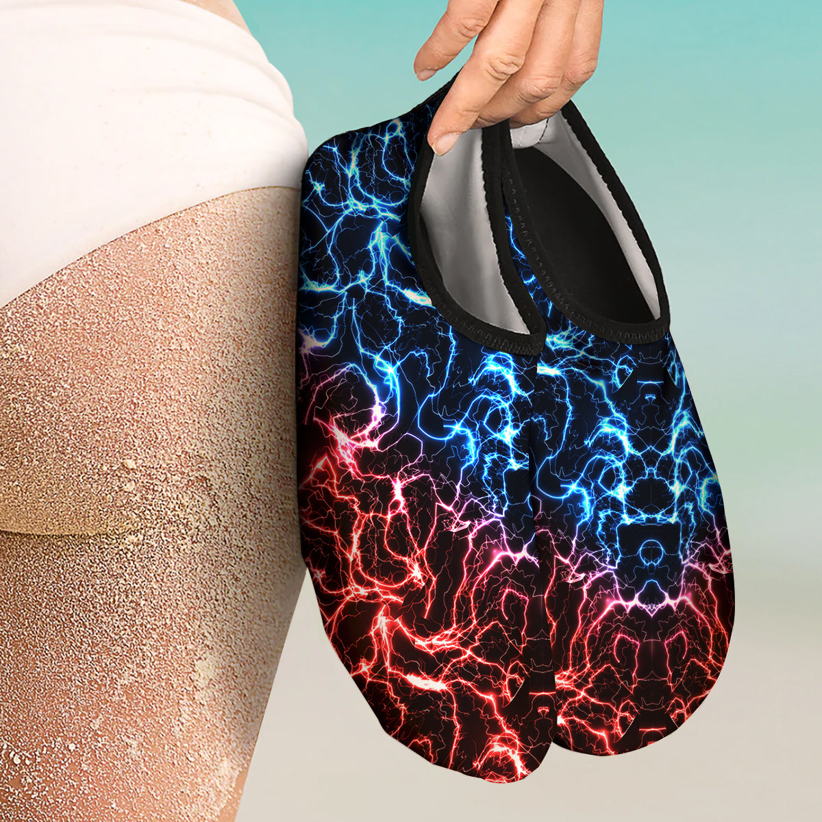 Red And Blue Electrical Print Water Shoes-grizzshop