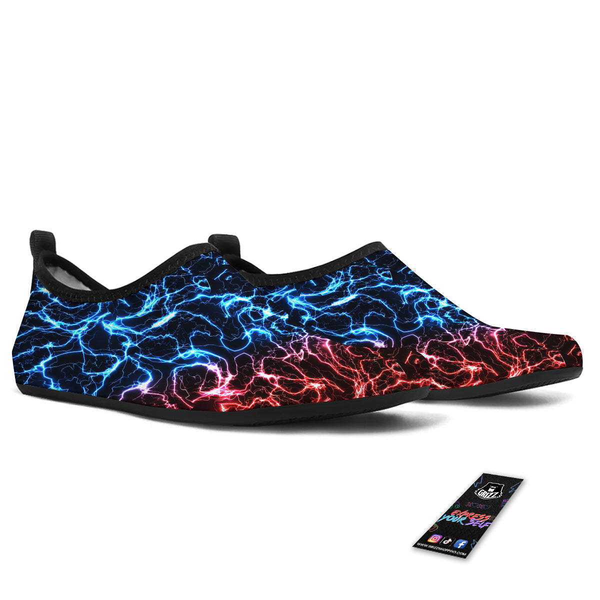 Red And Blue Electrical Print Water Shoes-grizzshop