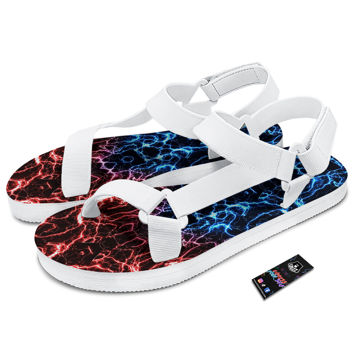 Red And Blue Electrical Print White Open Toe Sandals-grizzshop