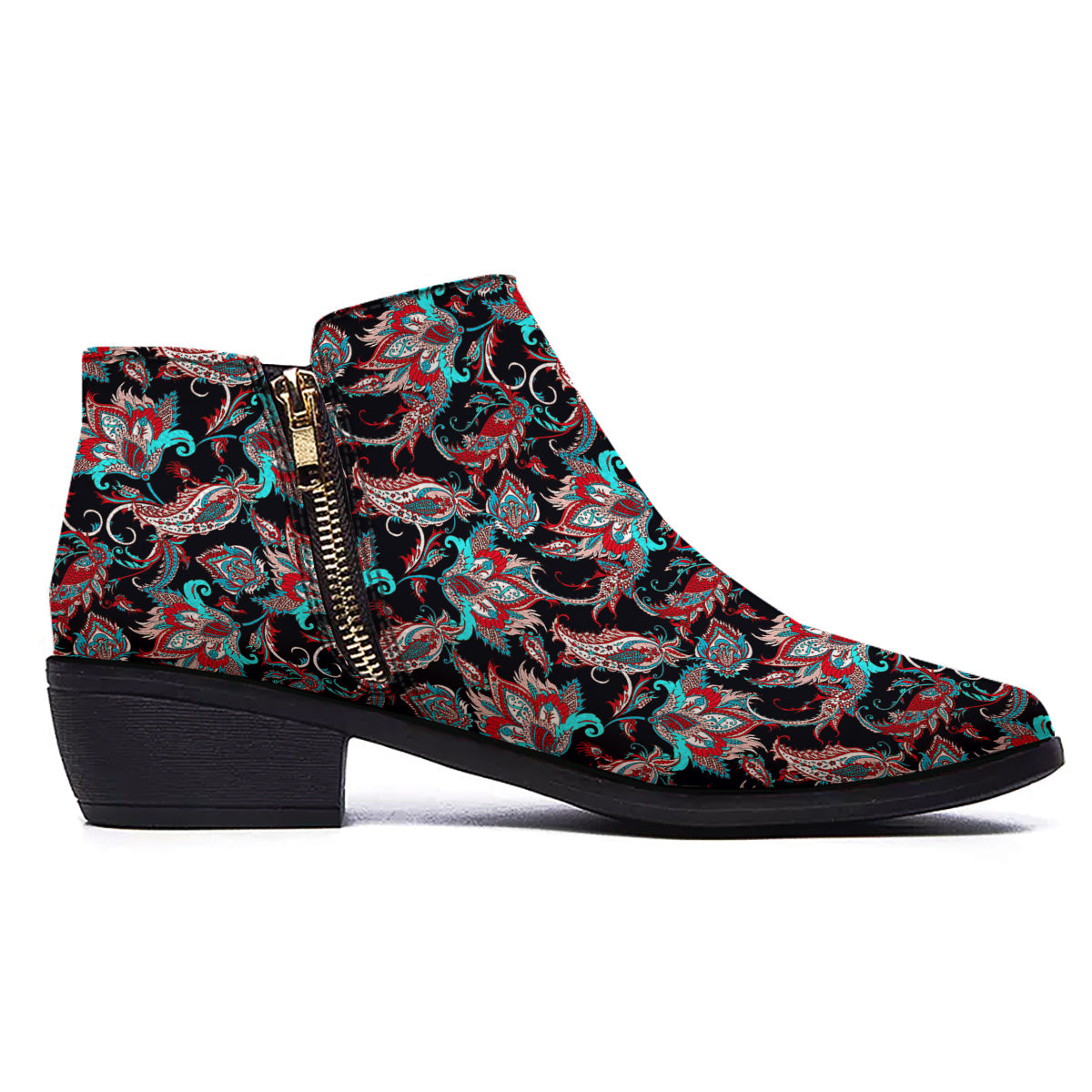 Red And Blue Neon Paisley Floral Print Pattern Ankle Boots-grizzshop