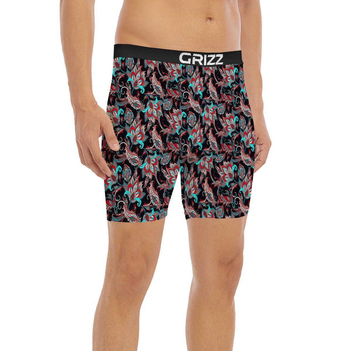 Red And Blue Neon Paisley Floral Print Pattern Boxer Briefs-grizzshop