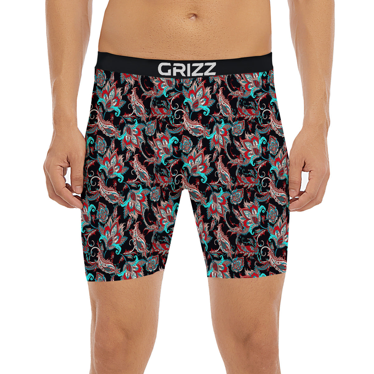 Red And Blue Neon Paisley Floral Print Pattern Boxer Briefs-grizzshop