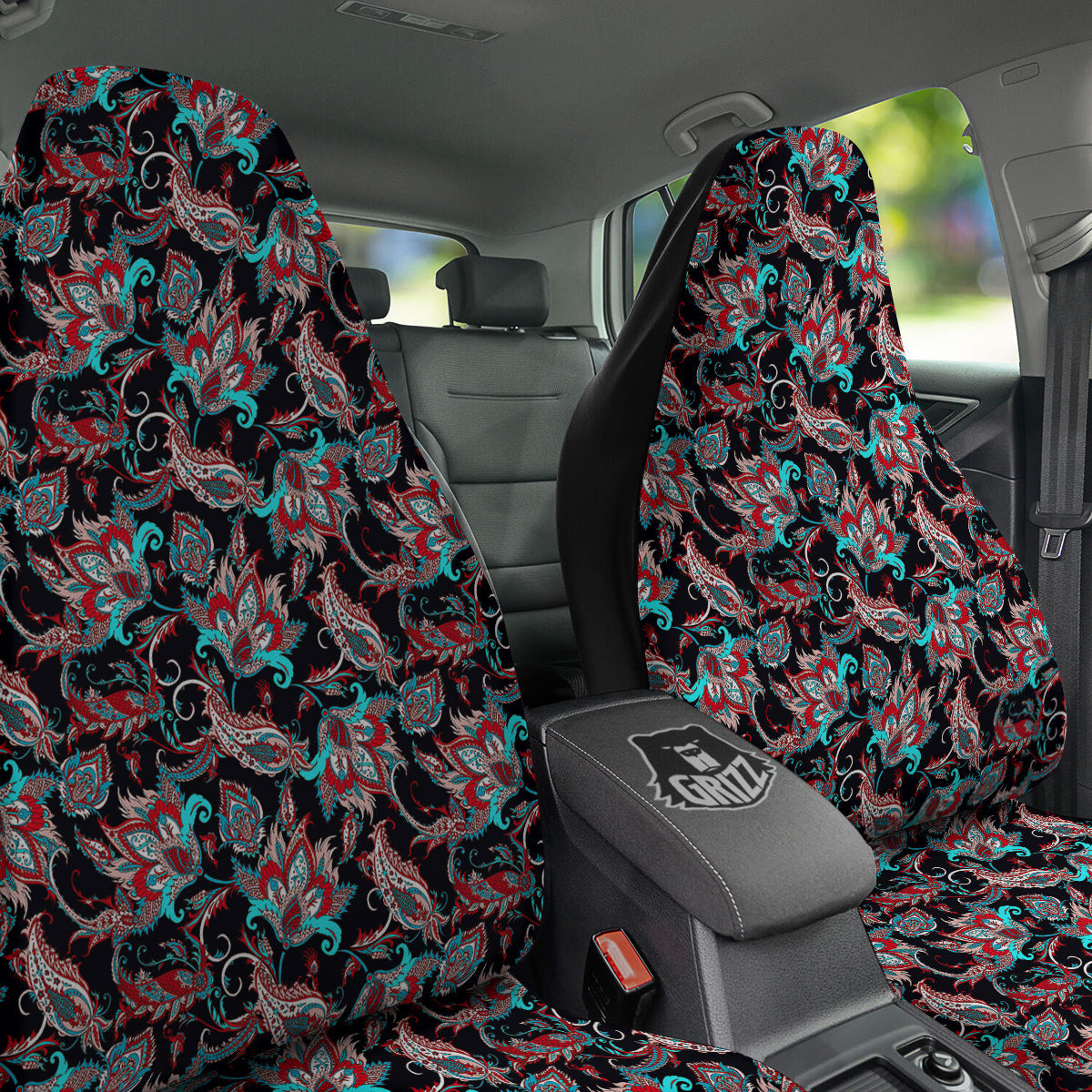 Red And Blue Neon Paisley Floral Print Pattern Car Seat Covers-grizzshop