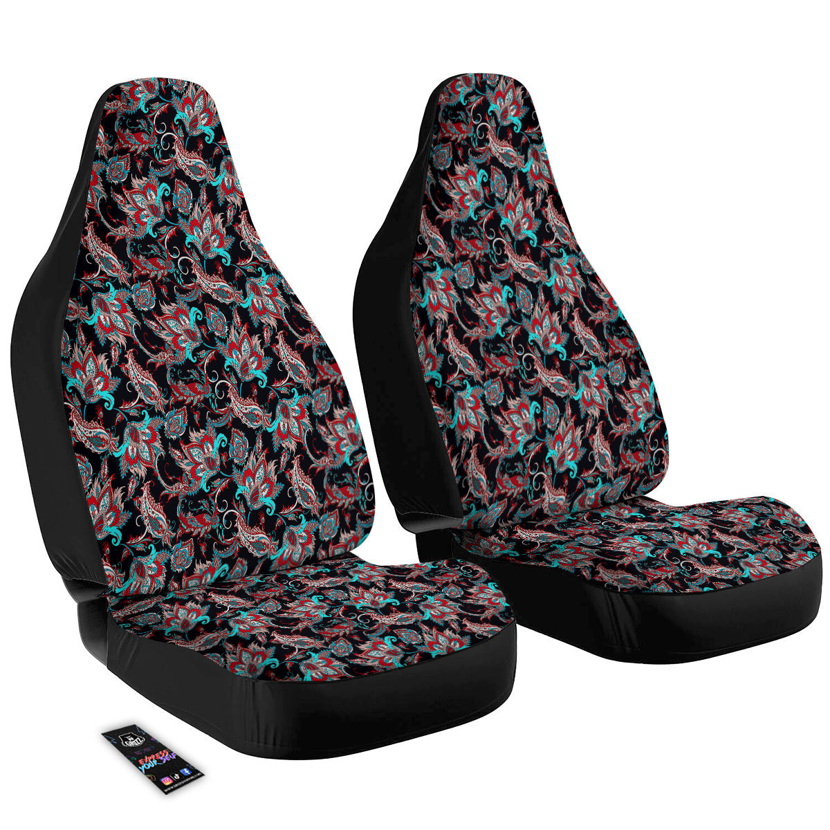 Red And Blue Neon Paisley Floral Print Pattern Car Seat Covers-grizzshop