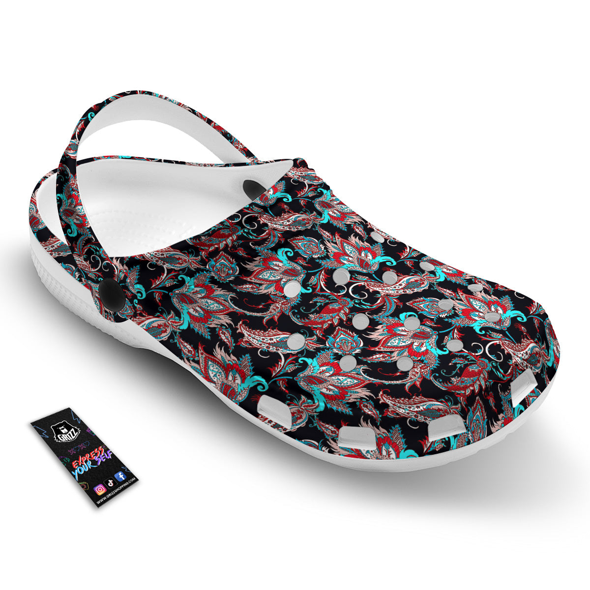 Red And Blue Neon Paisley Floral Print Pattern Clog-grizzshop