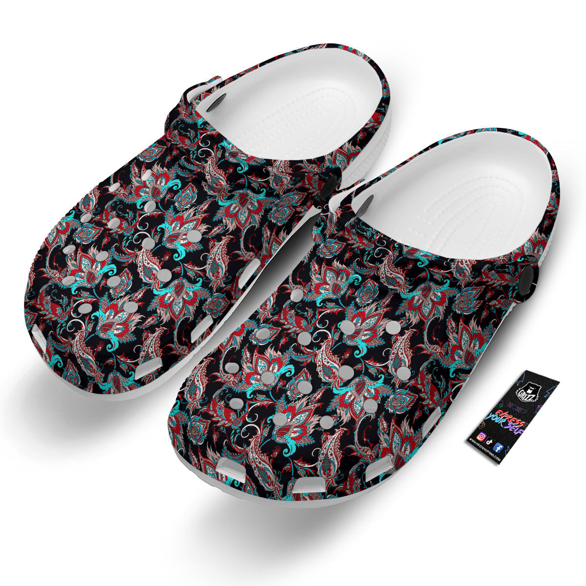 Red And Blue Neon Paisley Floral Print Pattern Clog-grizzshop