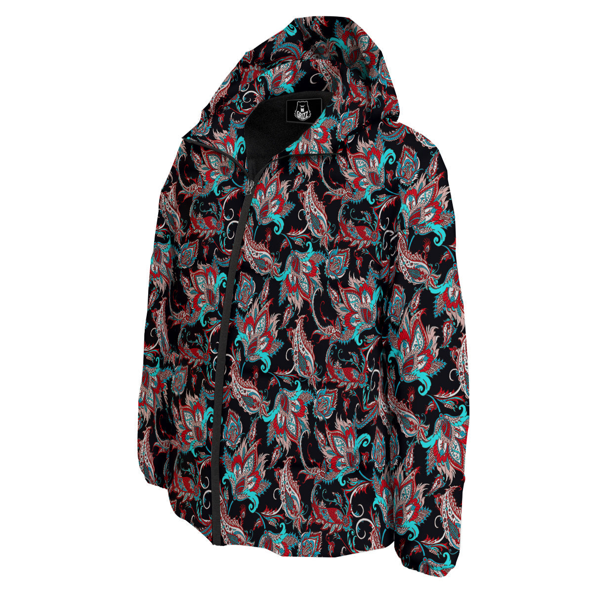 Red And Blue Neon Paisley Floral Print Pattern Down Jacket-grizzshop