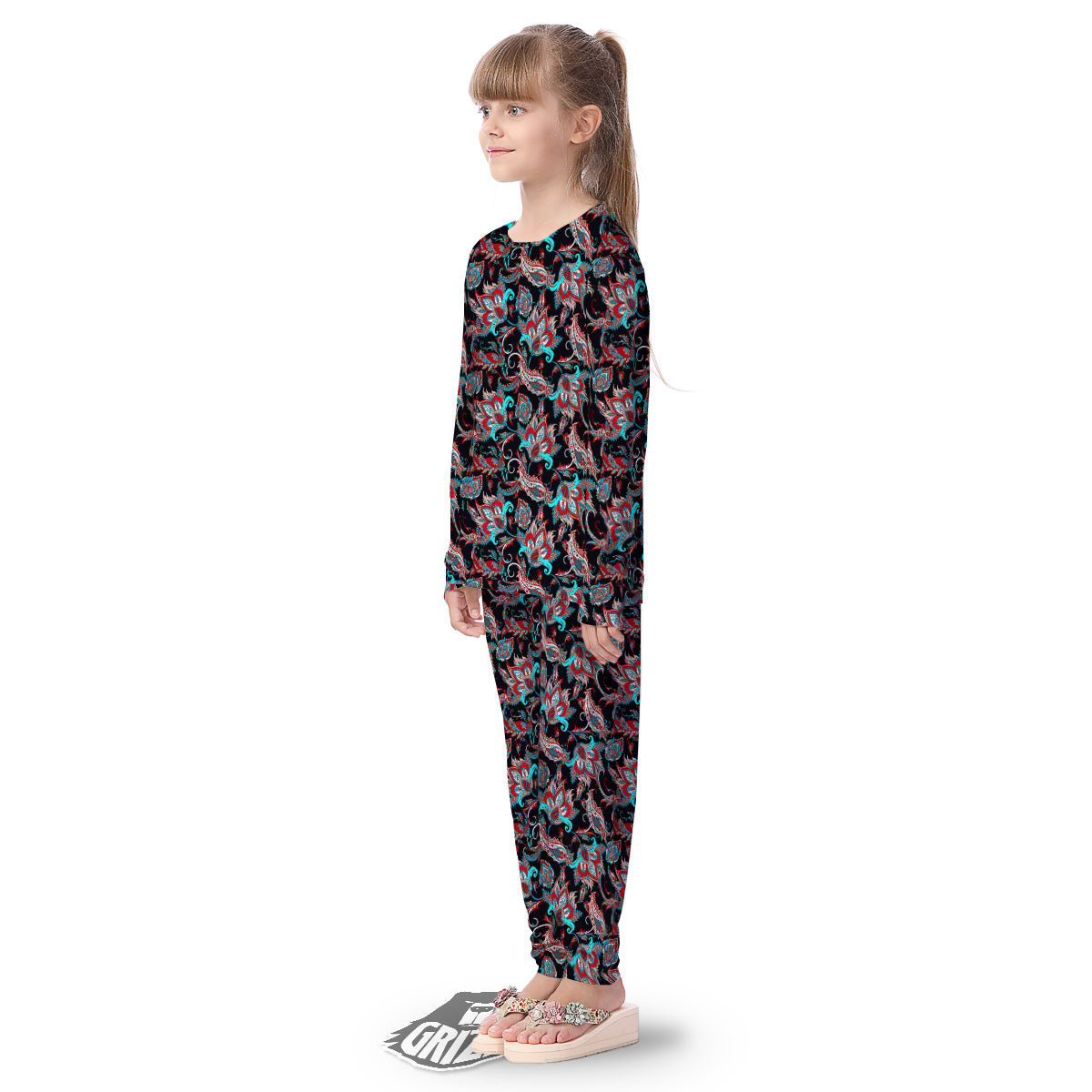 Red And Blue Neon Paisley Floral Print Pattern Kid's Pajamas-grizzshop