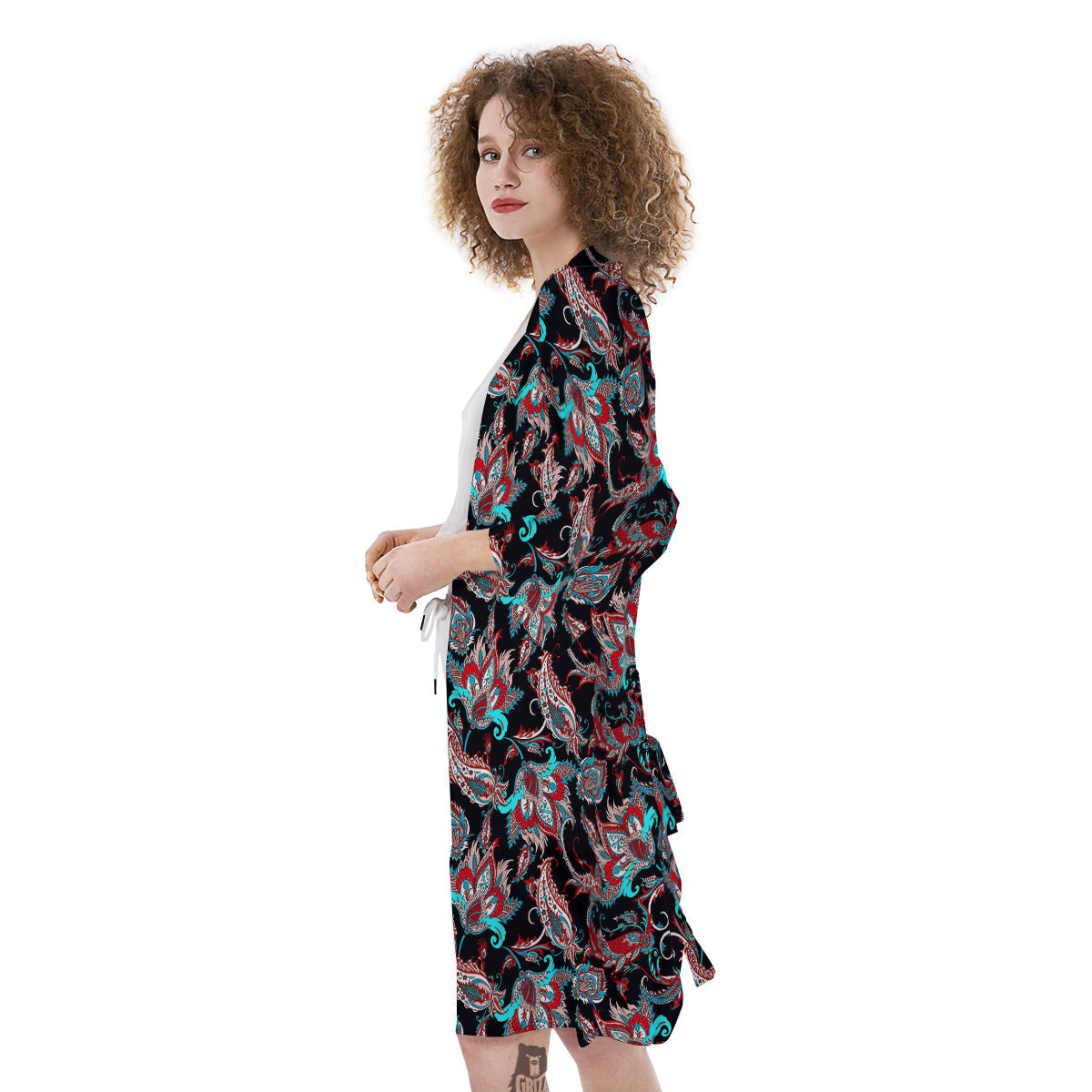 Red And Blue Neon Paisley Floral Print Pattern Kimono-grizzshop