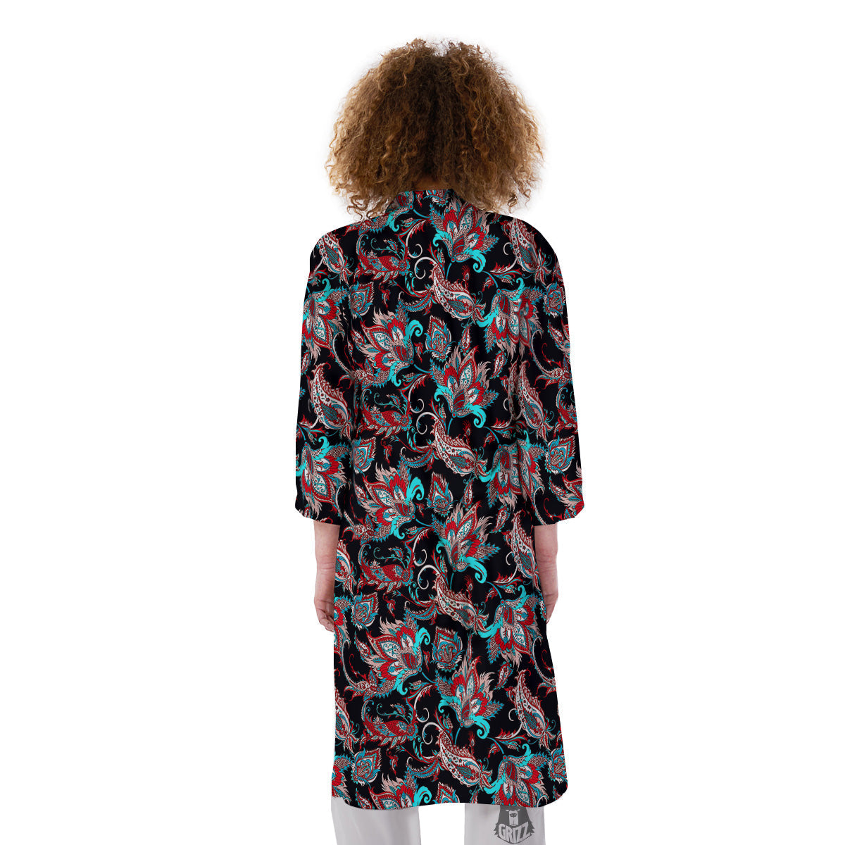 Red And Blue Neon Paisley Floral Print Pattern Kimono-grizzshop