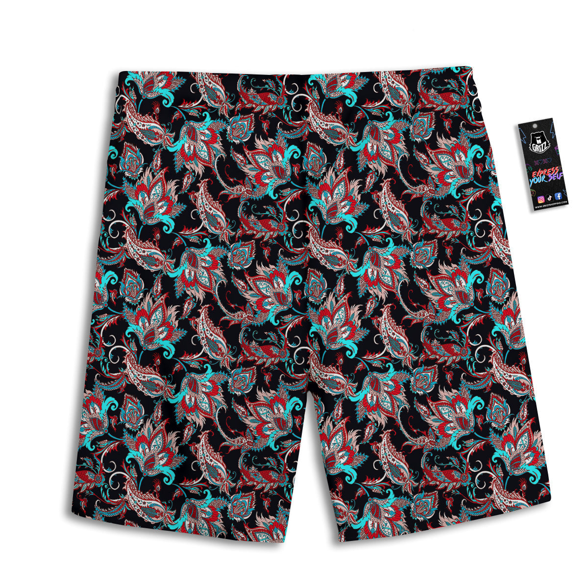 Red And Blue Neon Paisley Floral Print Pattern Men's Athletic Shorts