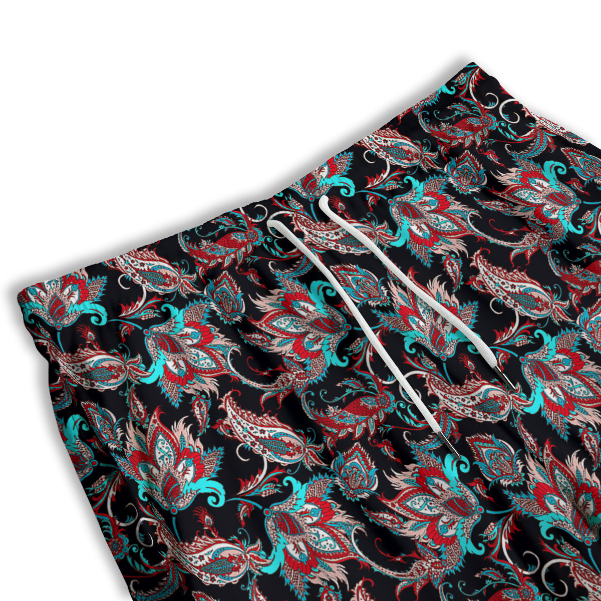 Red And Blue Neon Paisley Floral Print Pattern Men's Athletic Shorts