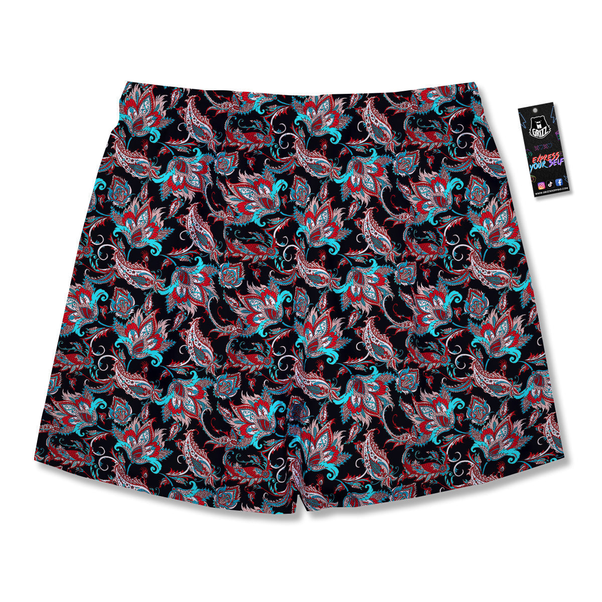 Red And Blue Neon Paisley Floral Print Pattern Men's Running Shorts-grizzshop