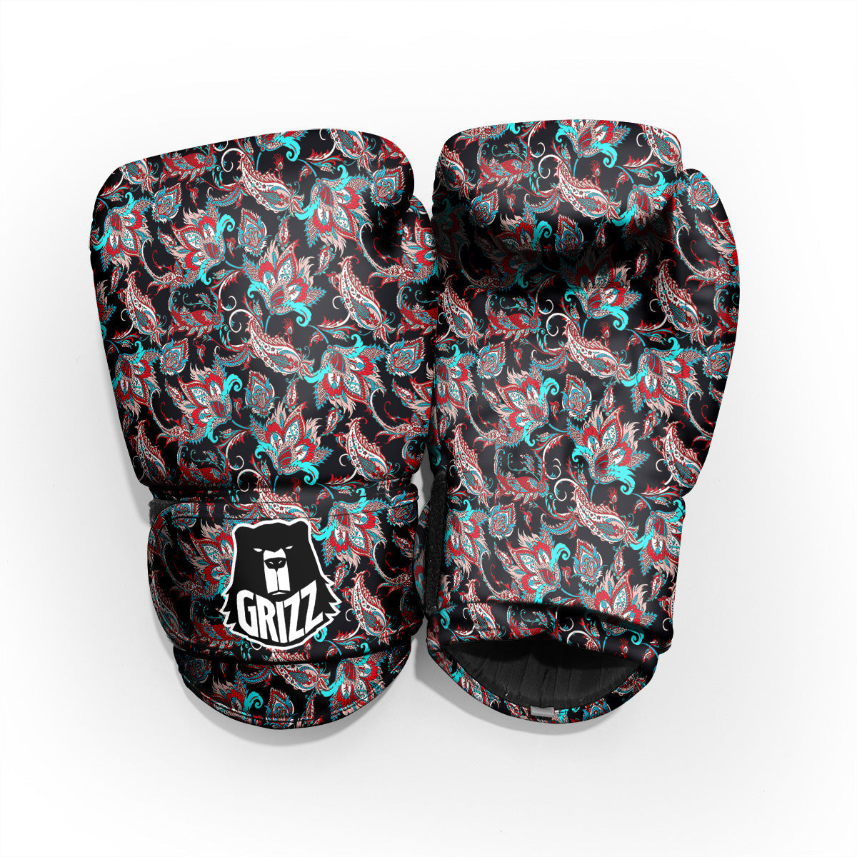 Red And Blue Neon Paisley Floral Print Pattern Pro Boxing Glove