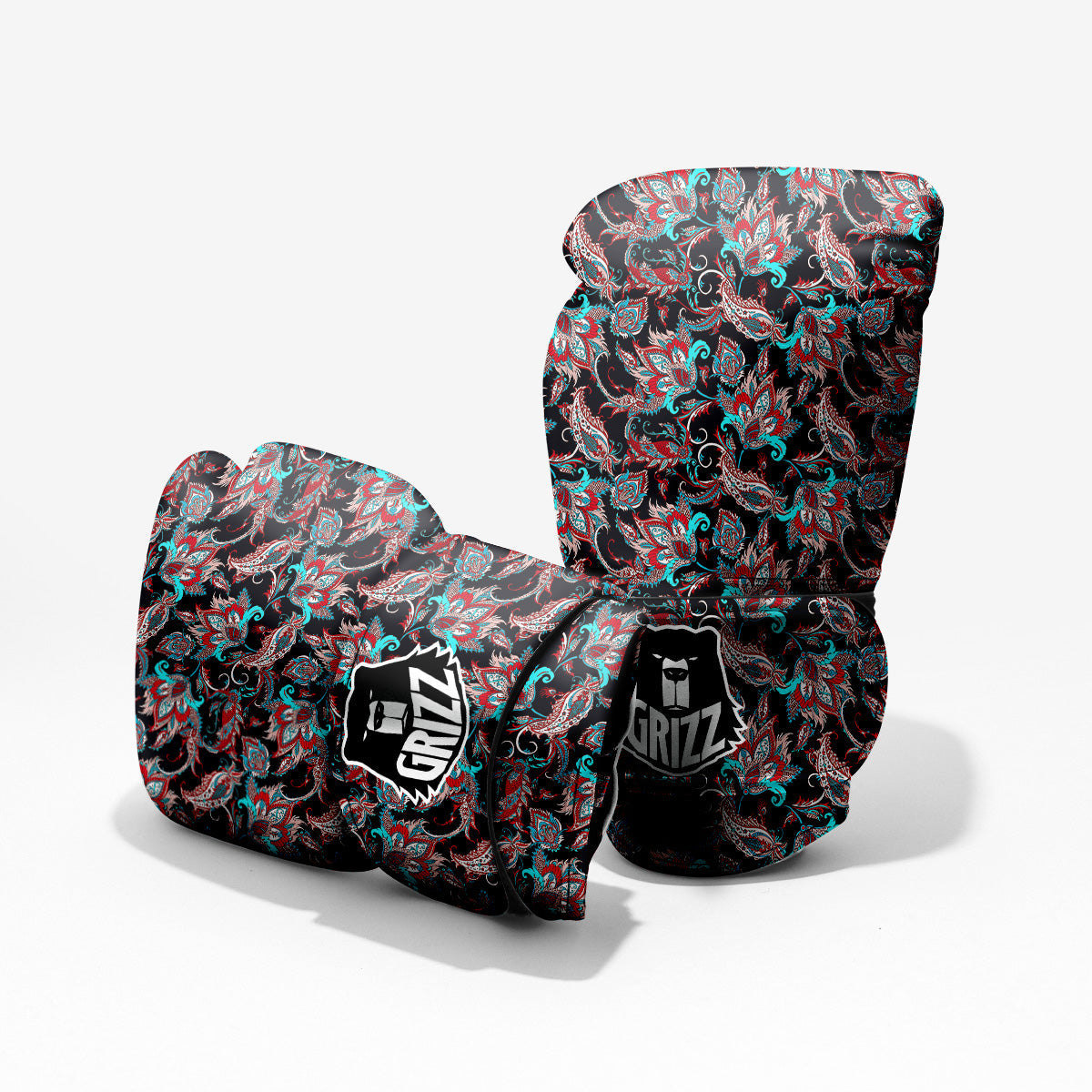 Red And Blue Neon Paisley Floral Print Pattern Pro Boxing Glove