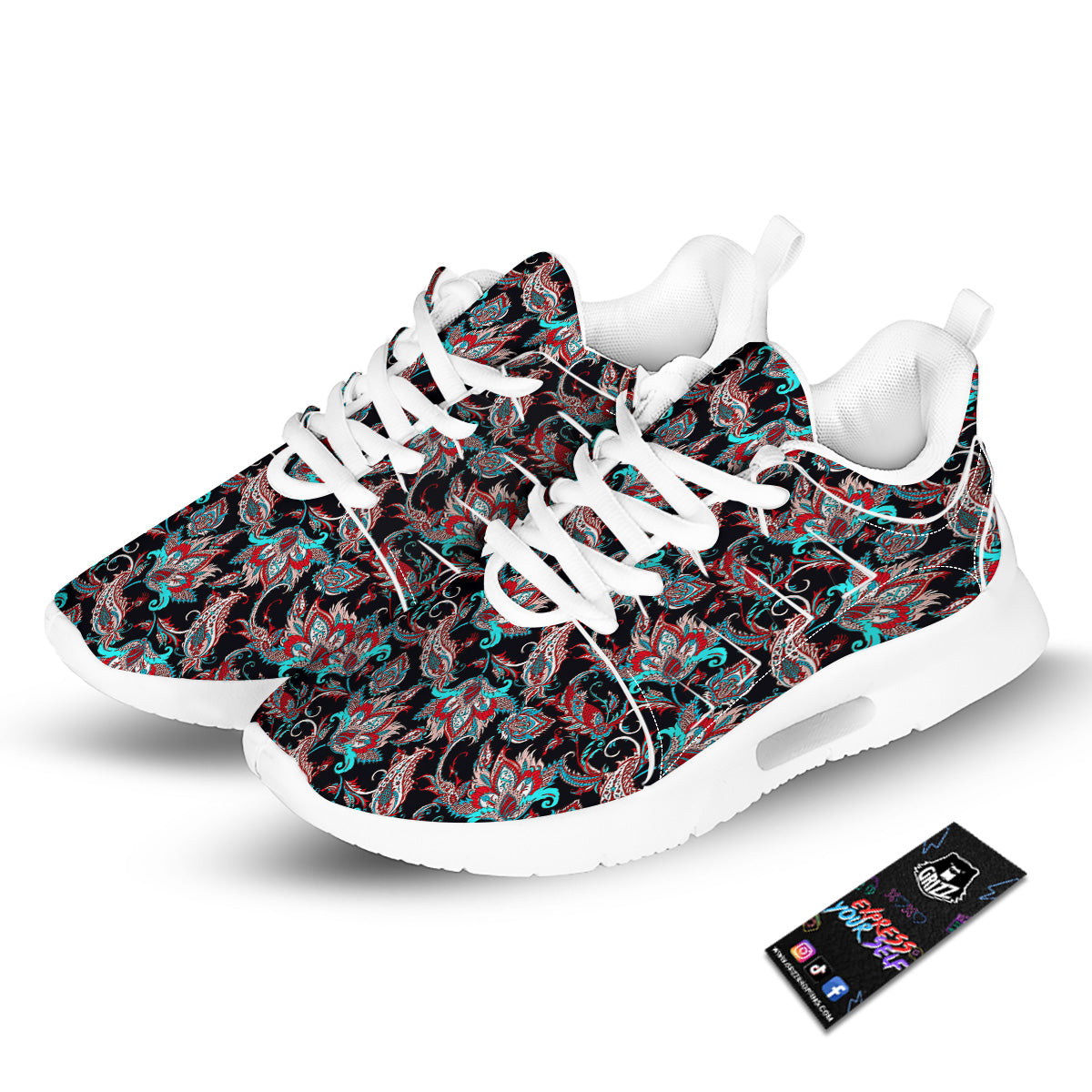 Red And Blue Neon Paisley Floral Print Pattern Tennis Shoes-grizzshop