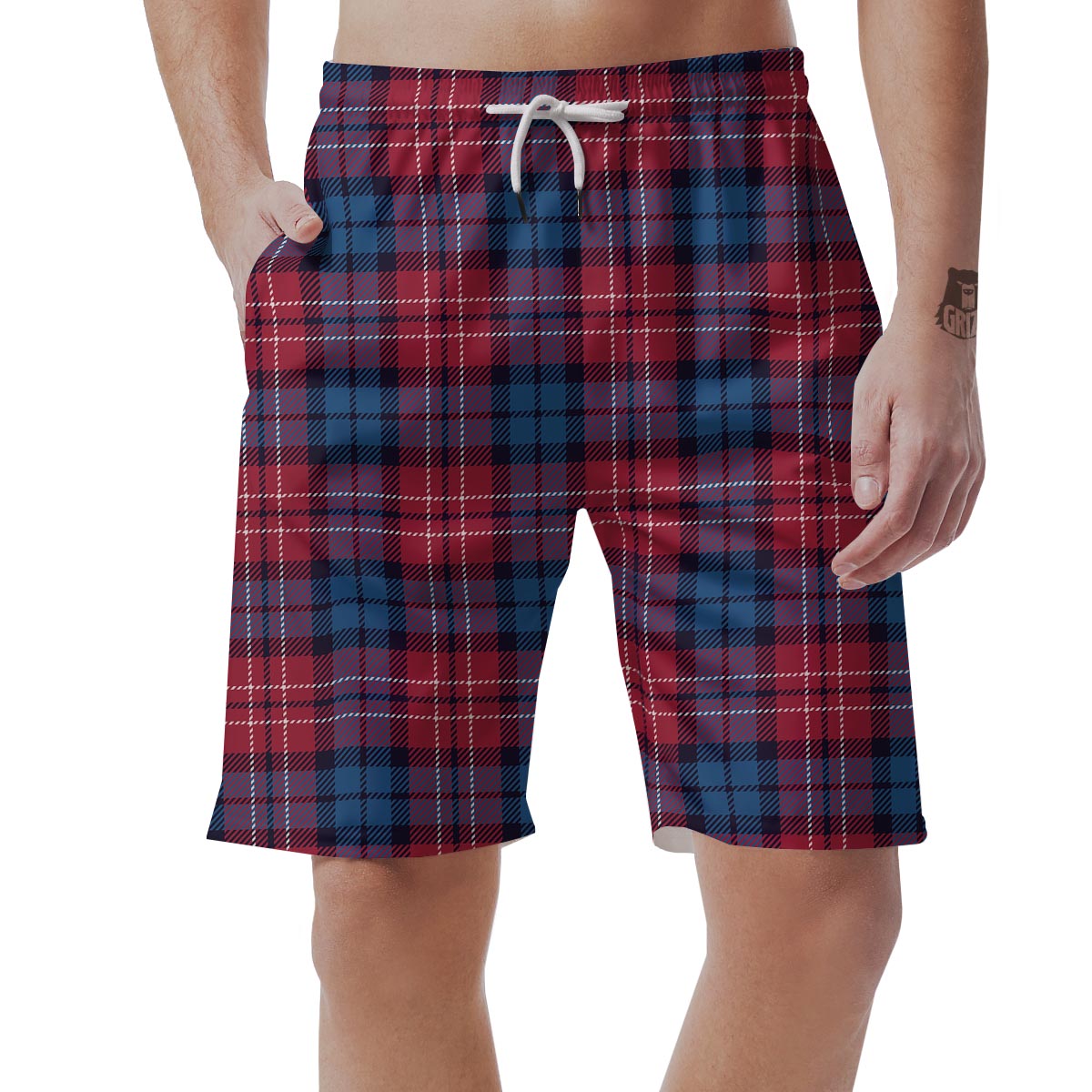 Red And Blue Plaid Tartan Men's Shorts-grizzshop