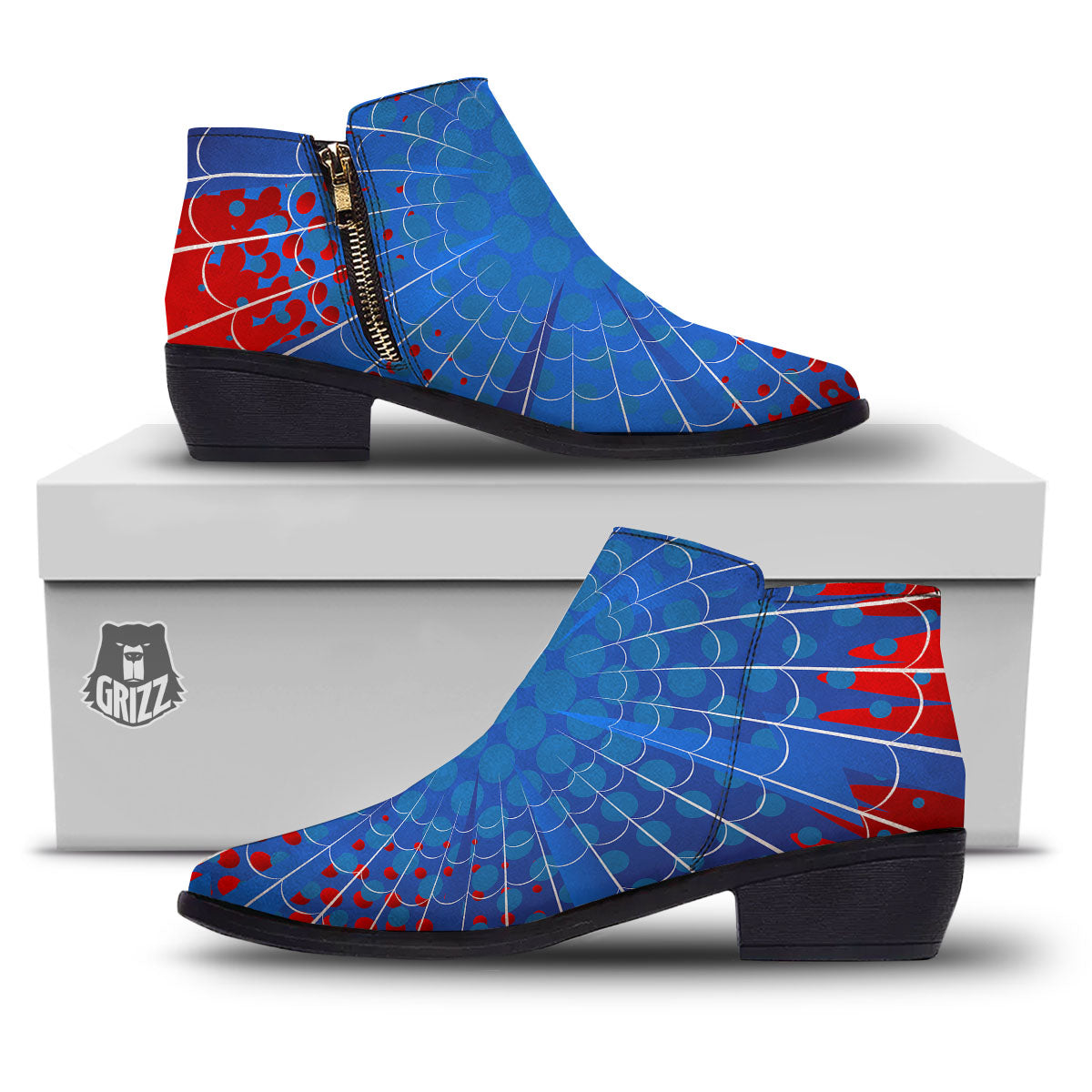 Red And Blue Spider Web Cartoon Print Ankle Boots-grizzshop