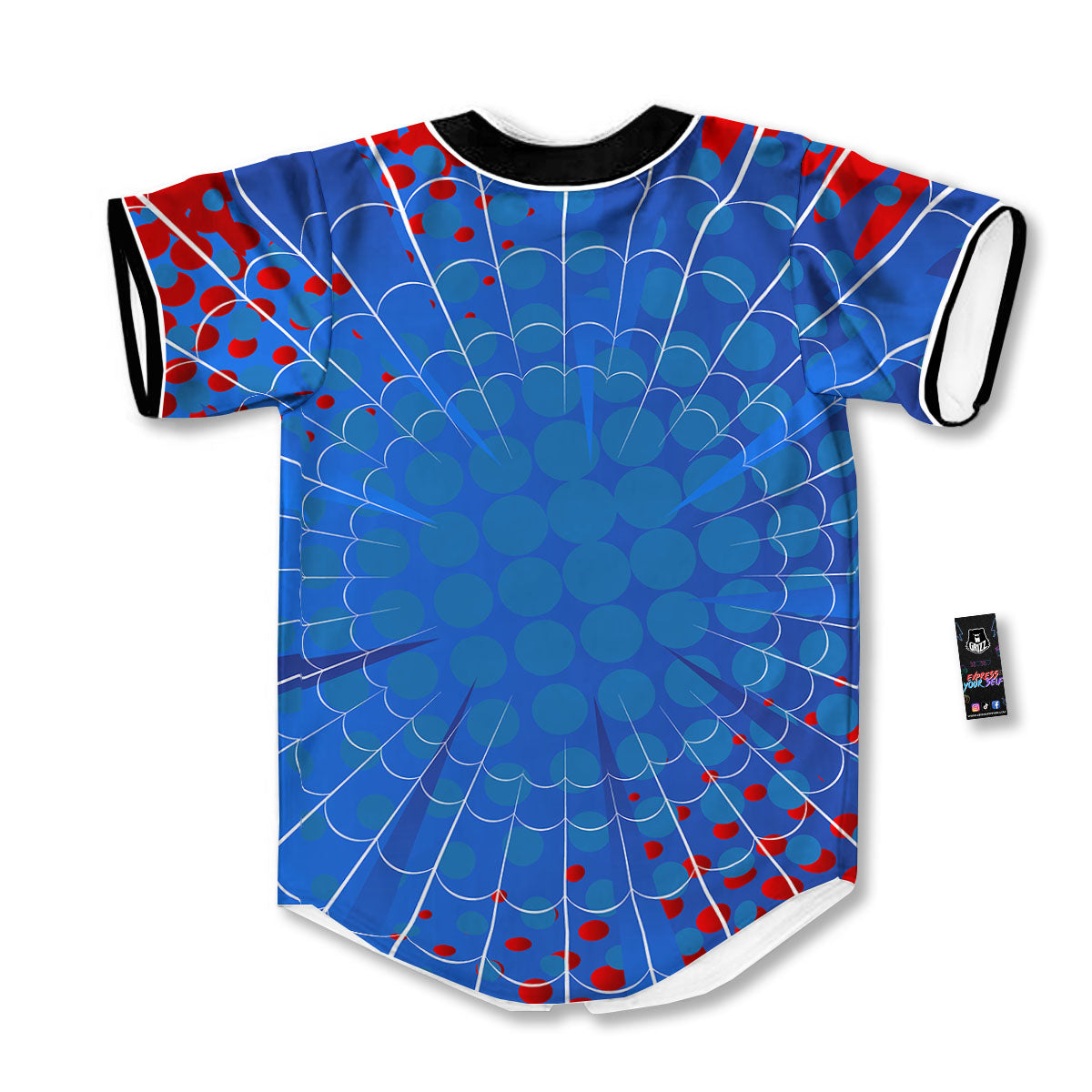 Red And Blue Spider Web Cartoon Print Baseball Jersey-grizzshop