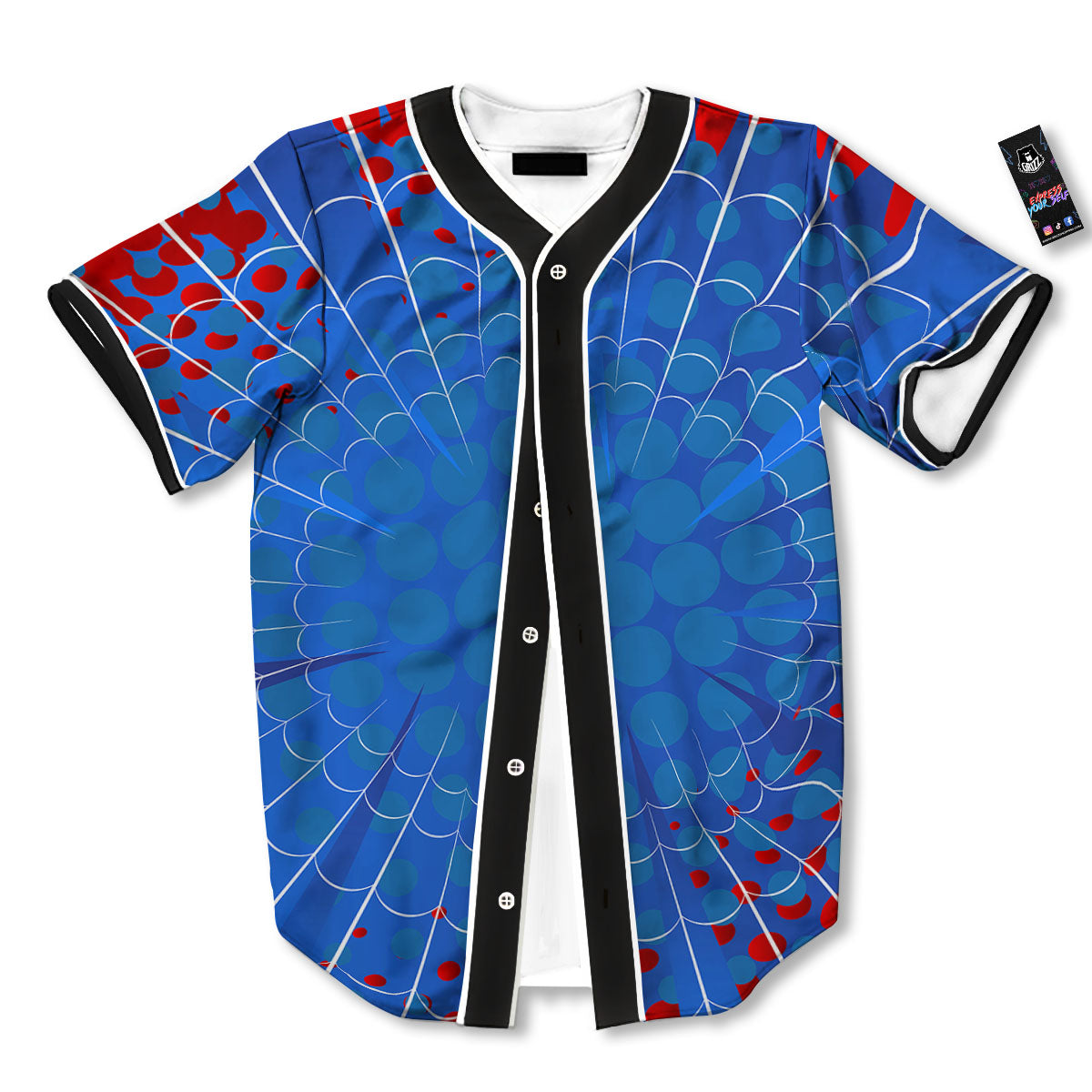 Red And Blue Spider Web Cartoon Print Baseball Jersey-grizzshop